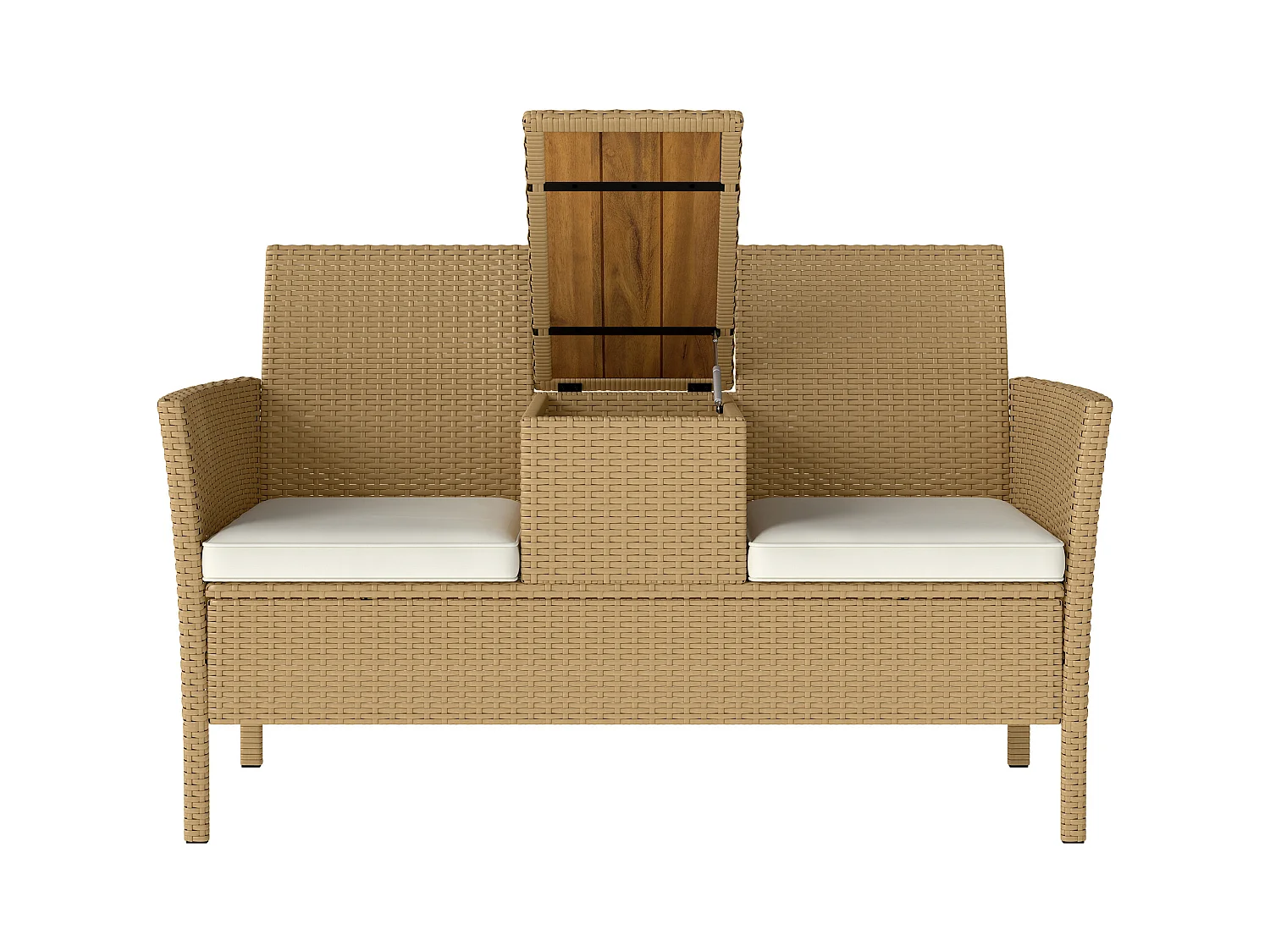 Panca da giardino con tavolino a ribalta portaoggetti crema e cachi