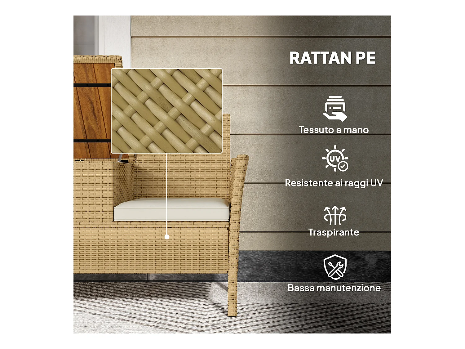 Panca da giardino con tavolino a ribalta portaoggetti crema e cachi