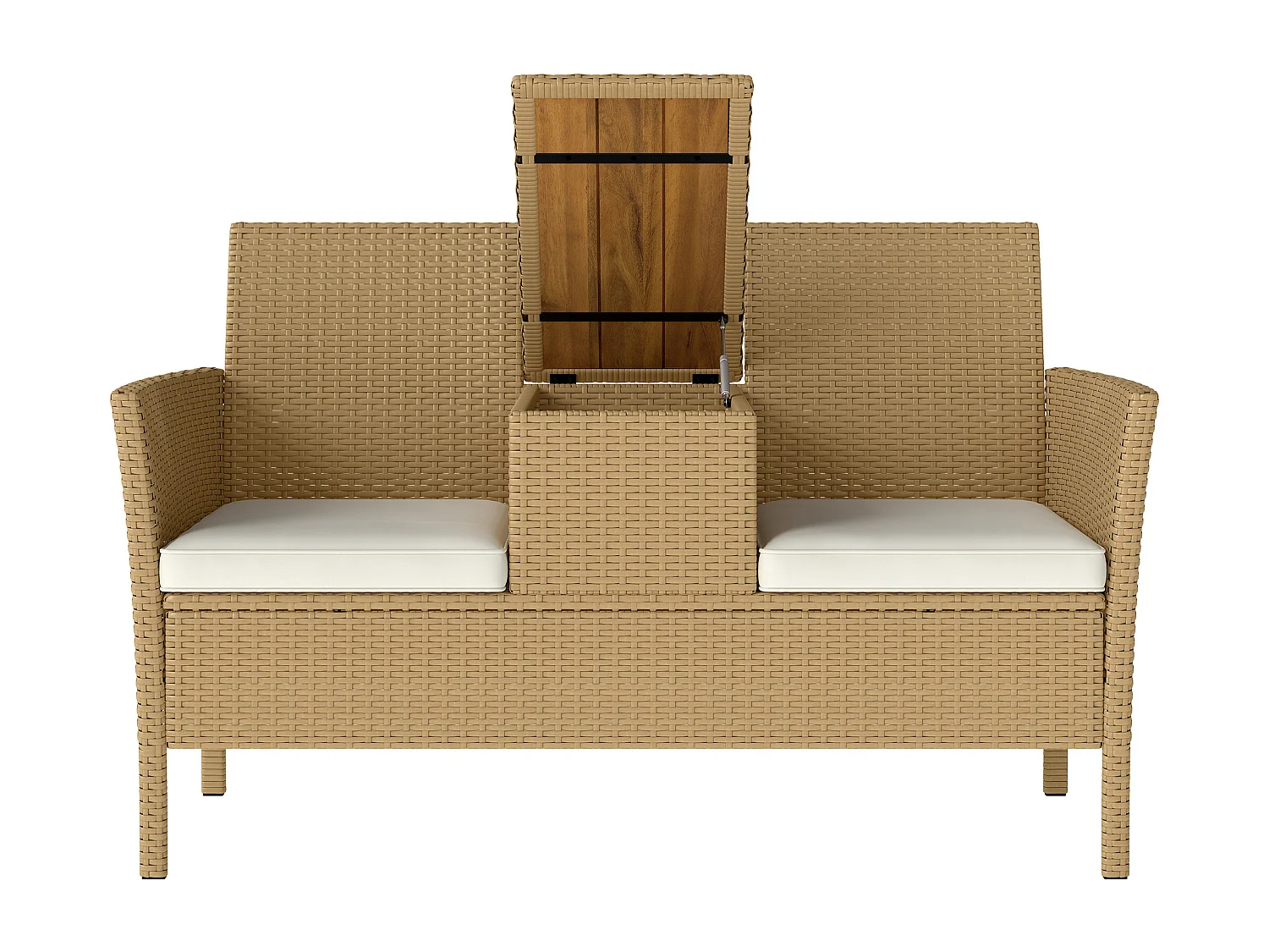 Panca da giardino con tavolino a ribalta portaoggetti crema e cachi