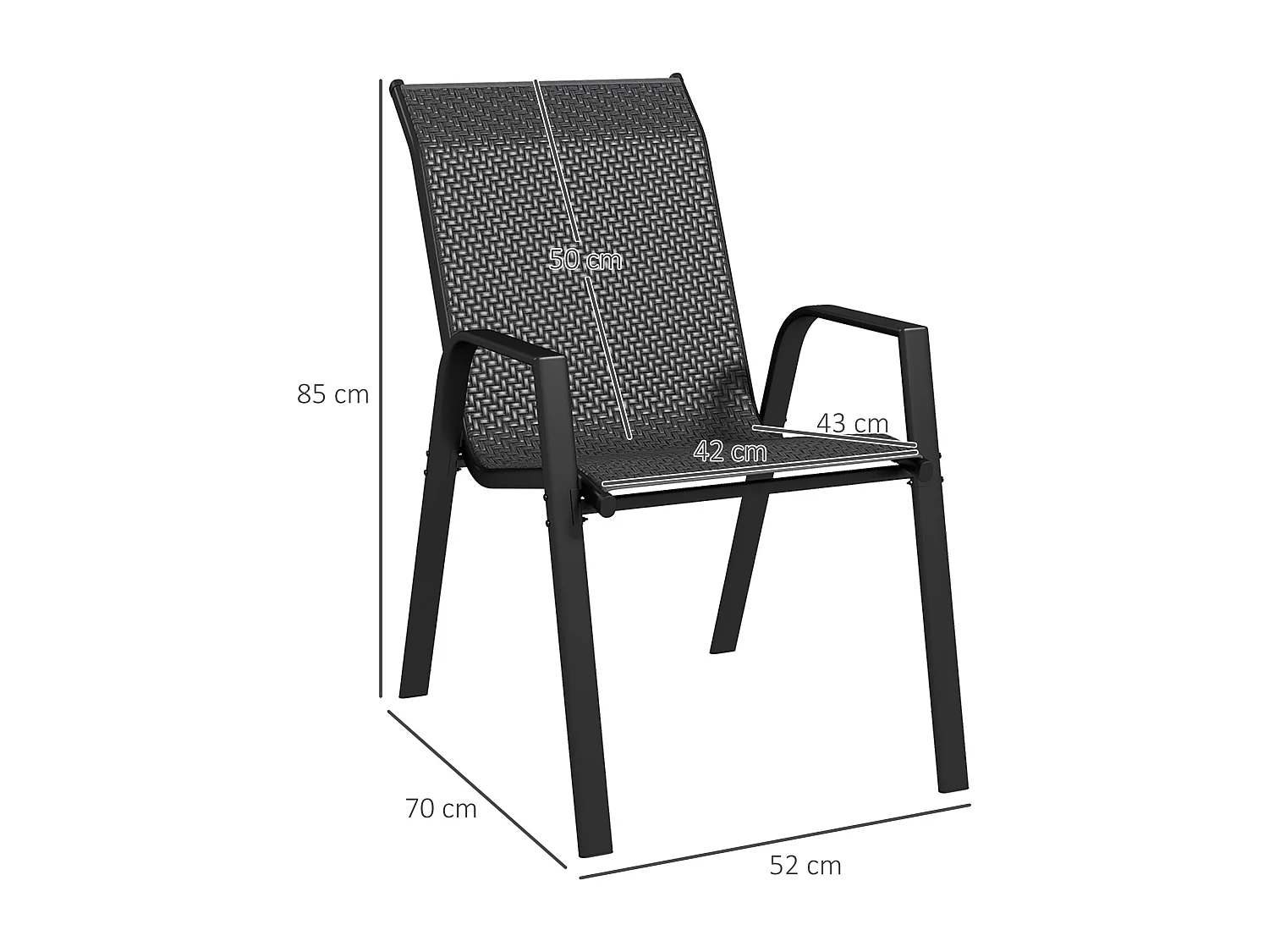 Set 4 sedie da giardino impilabili con braccioli e seduta in rattan pe