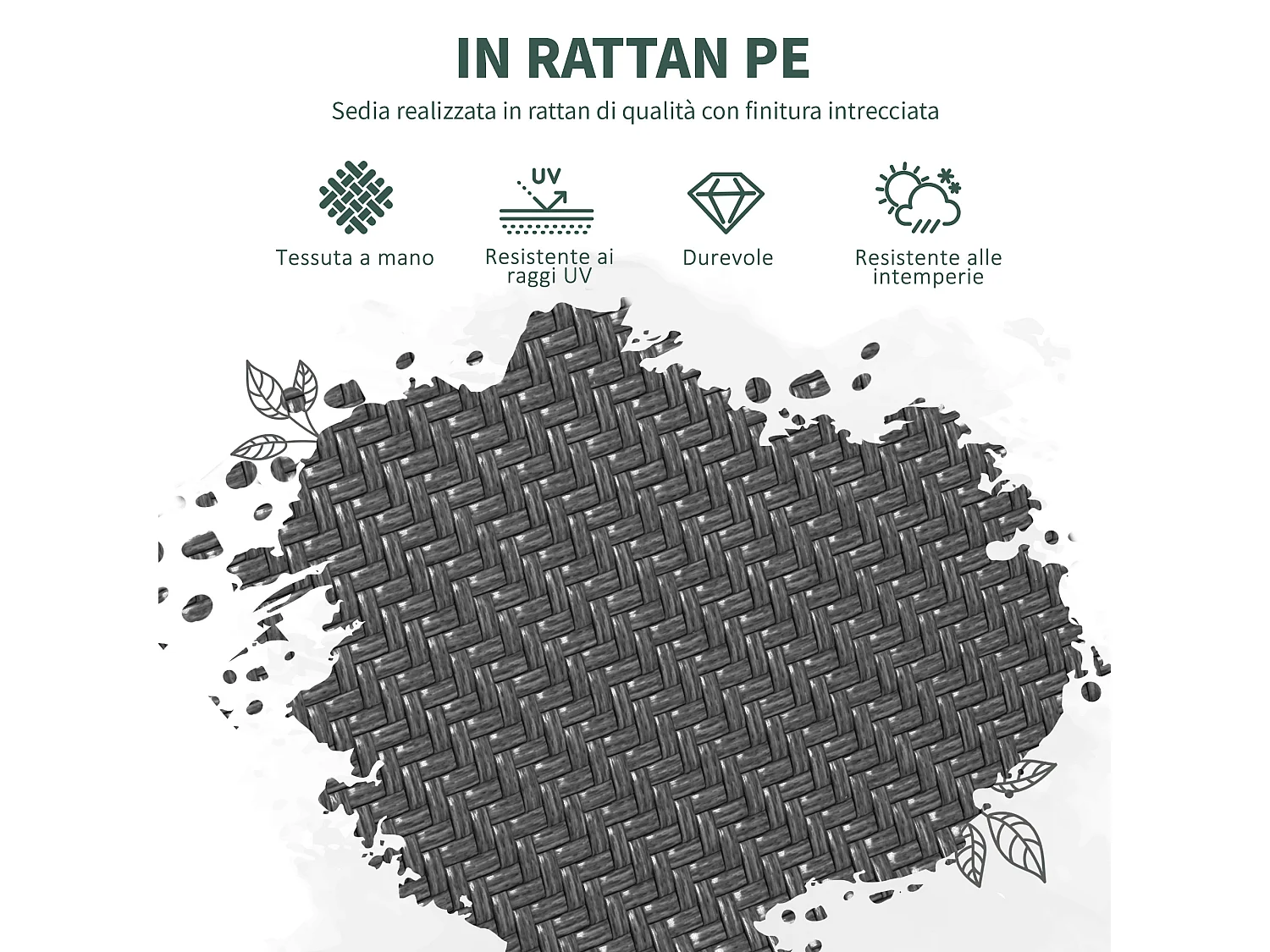 Set 4 sedie da giardino impilabili con braccioli e seduta in rattan pe
