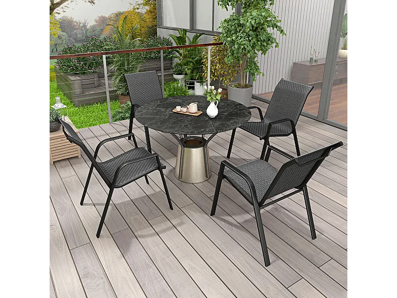 Set 4 sedie da giardino impilabili con braccioli e seduta in rattan pe