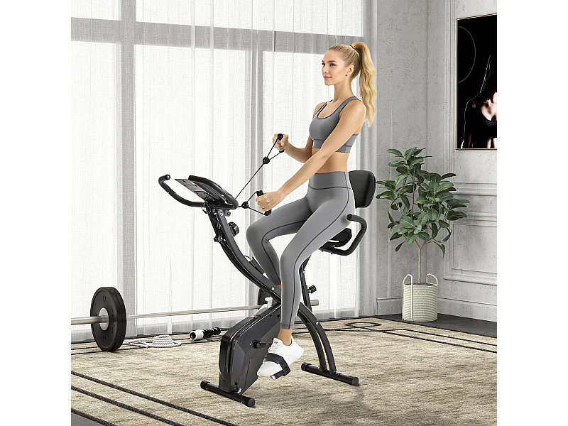 Cyclette pieghevole professionale in acciaio nero con bande elastiche