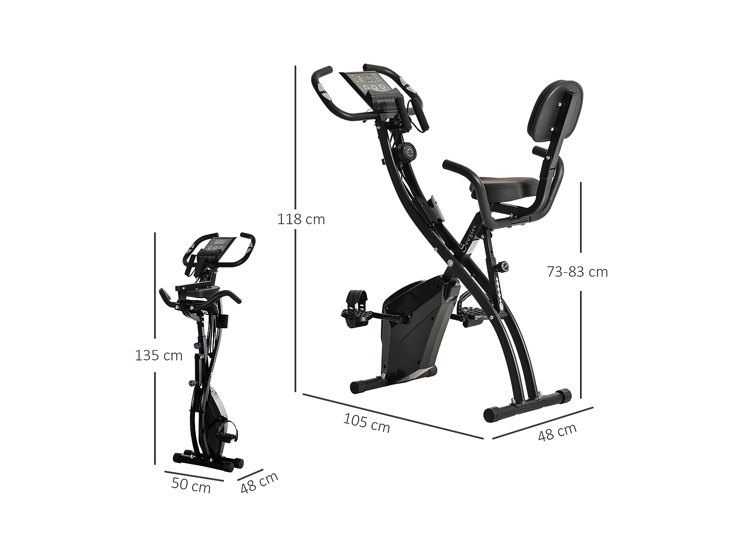 Cyclette pieghevole professionale in acciaio nero con bande elastiche