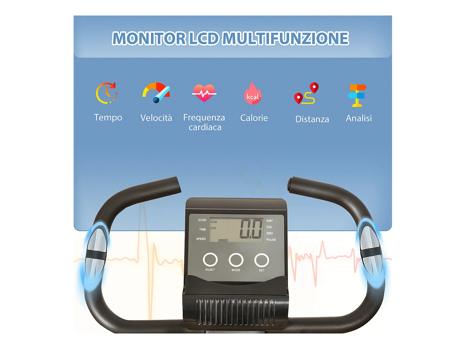 Cyclette pieghevole professionale in acciaio nero con bande elastiche