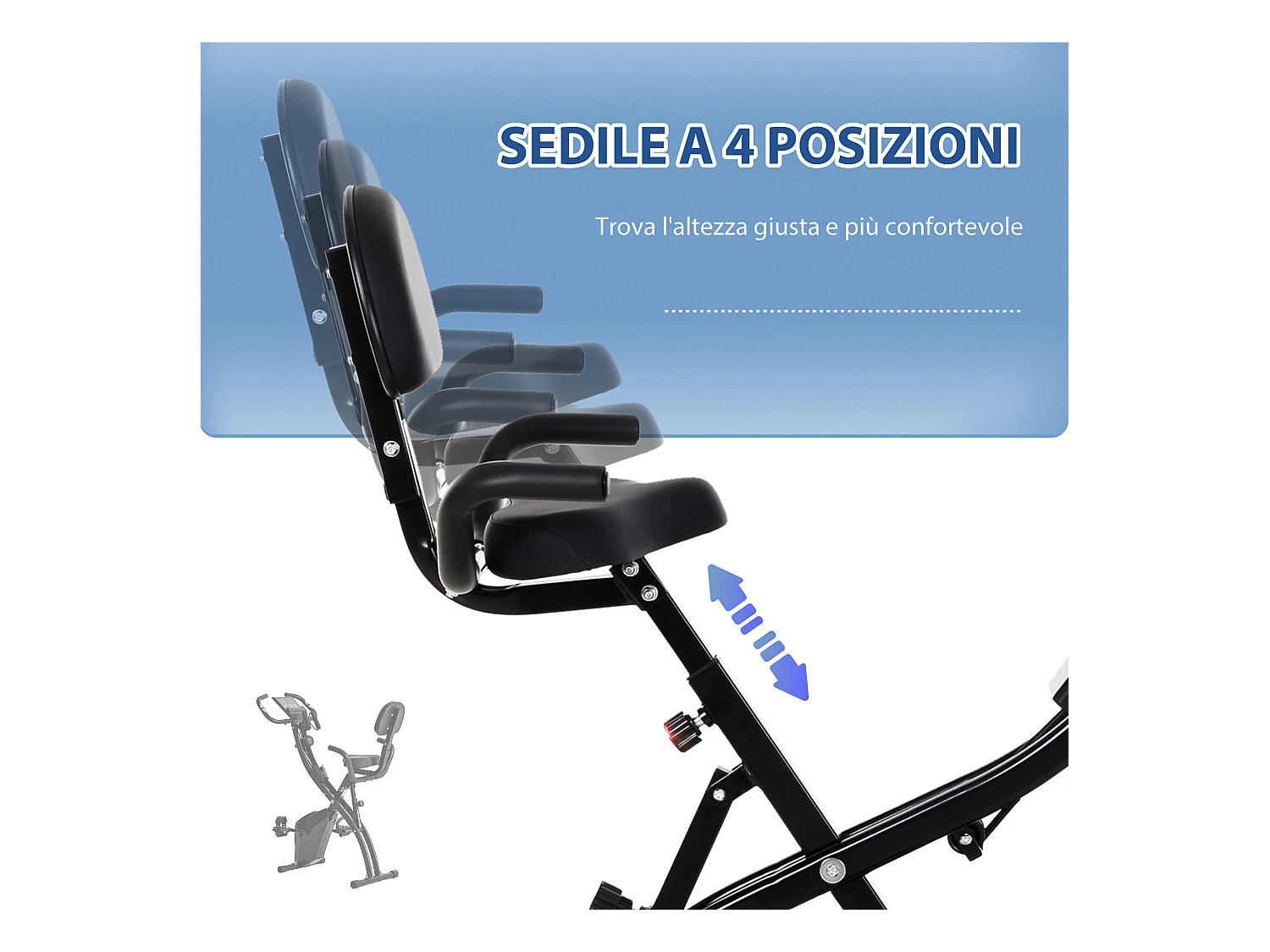 Cyclette pieghevole professionale in acciaio nero con bande elastiche