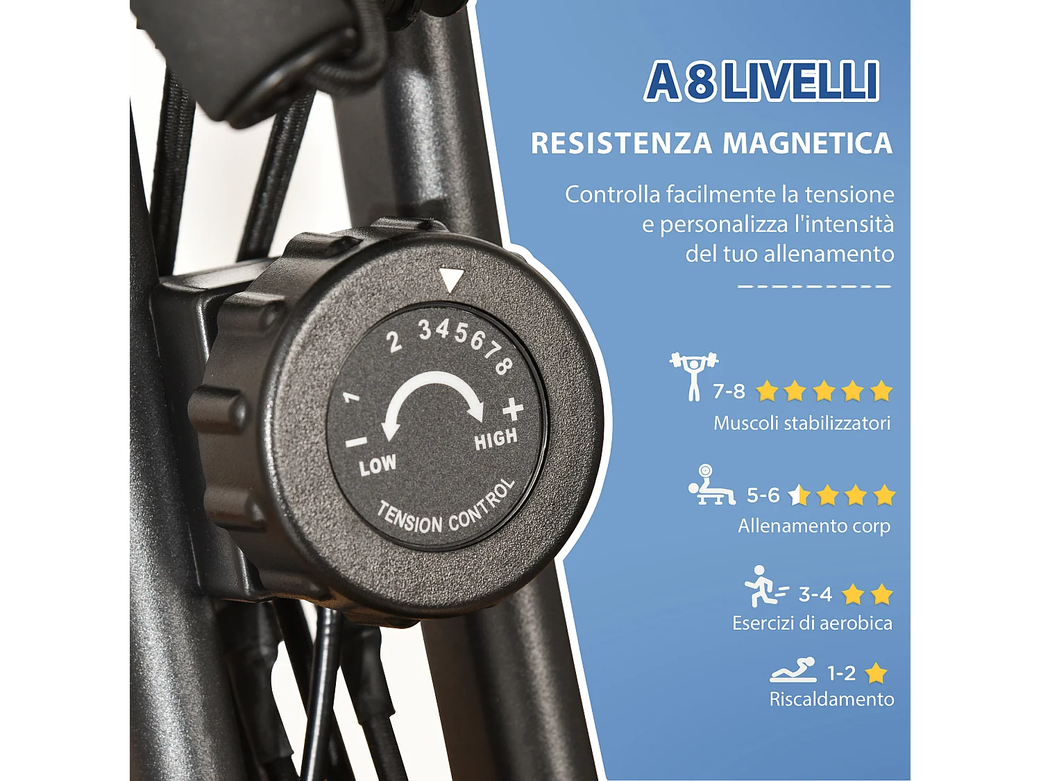 Cyclette pieghevole professionale in acciaio nero con bande elastiche