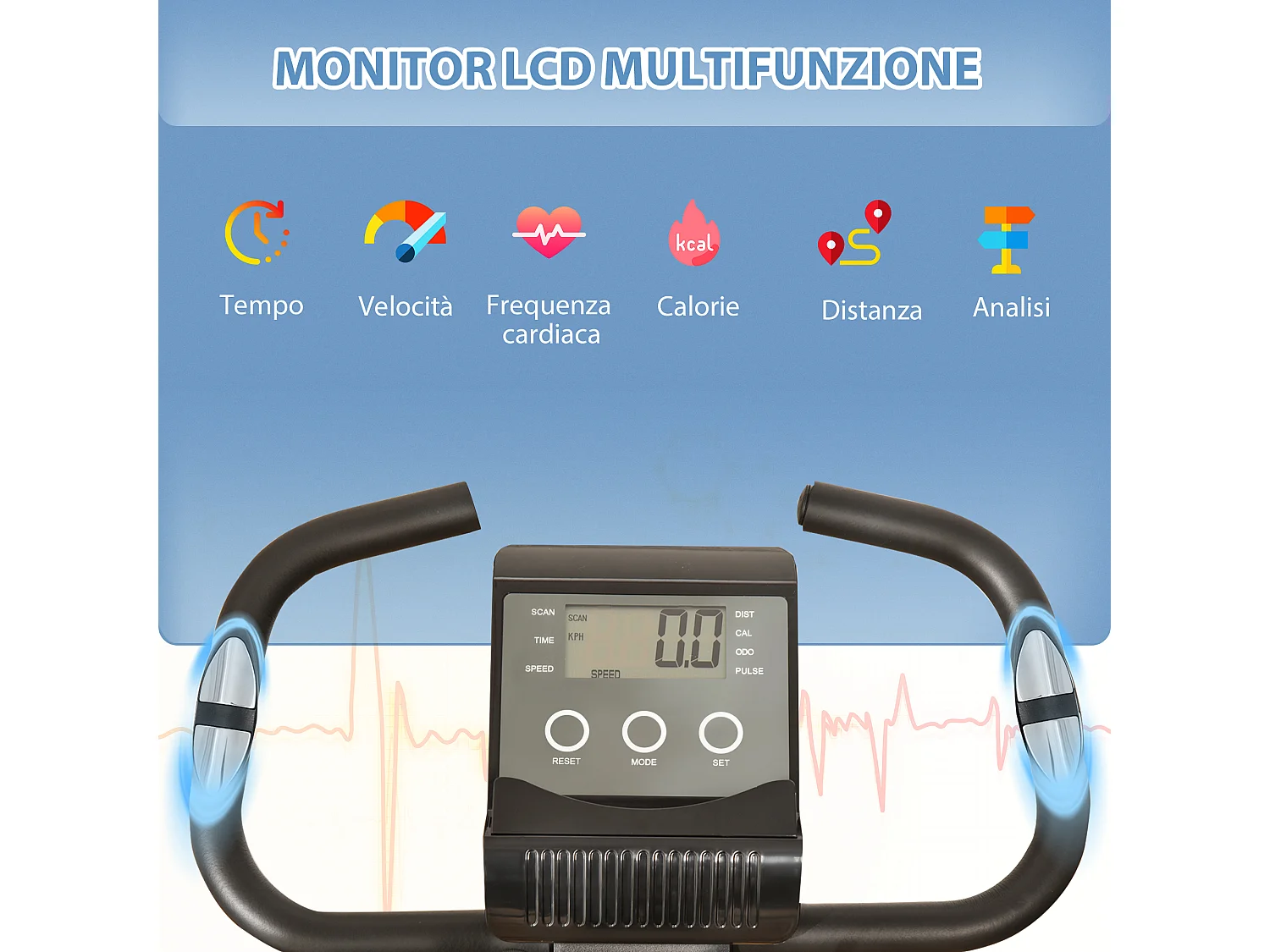 Cyclette pieghevole professionale in acciaio nero con bande elastiche