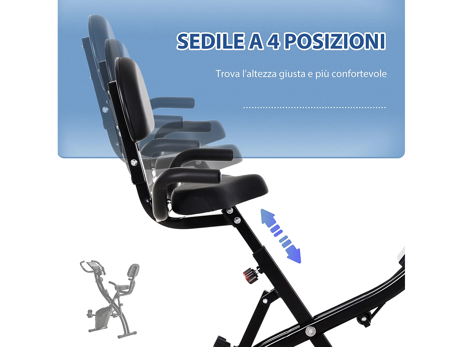 Cyclette pieghevole professionale in acciaio nero con bande elastiche