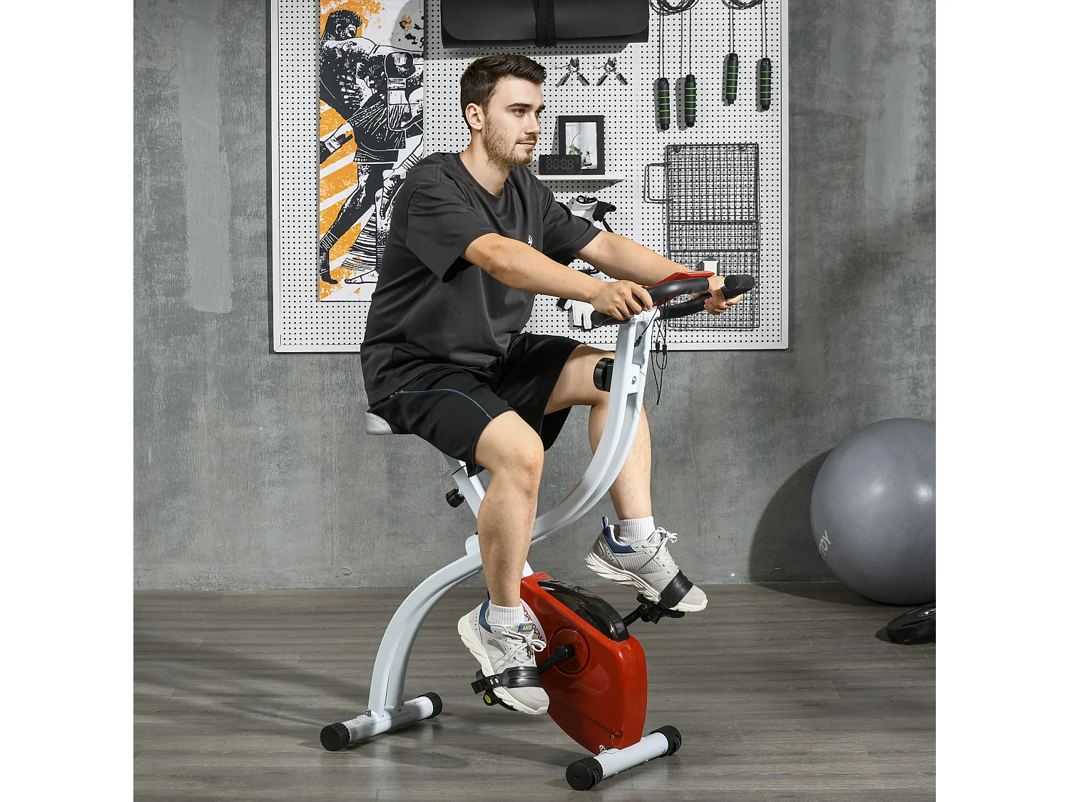 Cyclette magnetica pieghevole a 8 resistenze in acciaio rosso