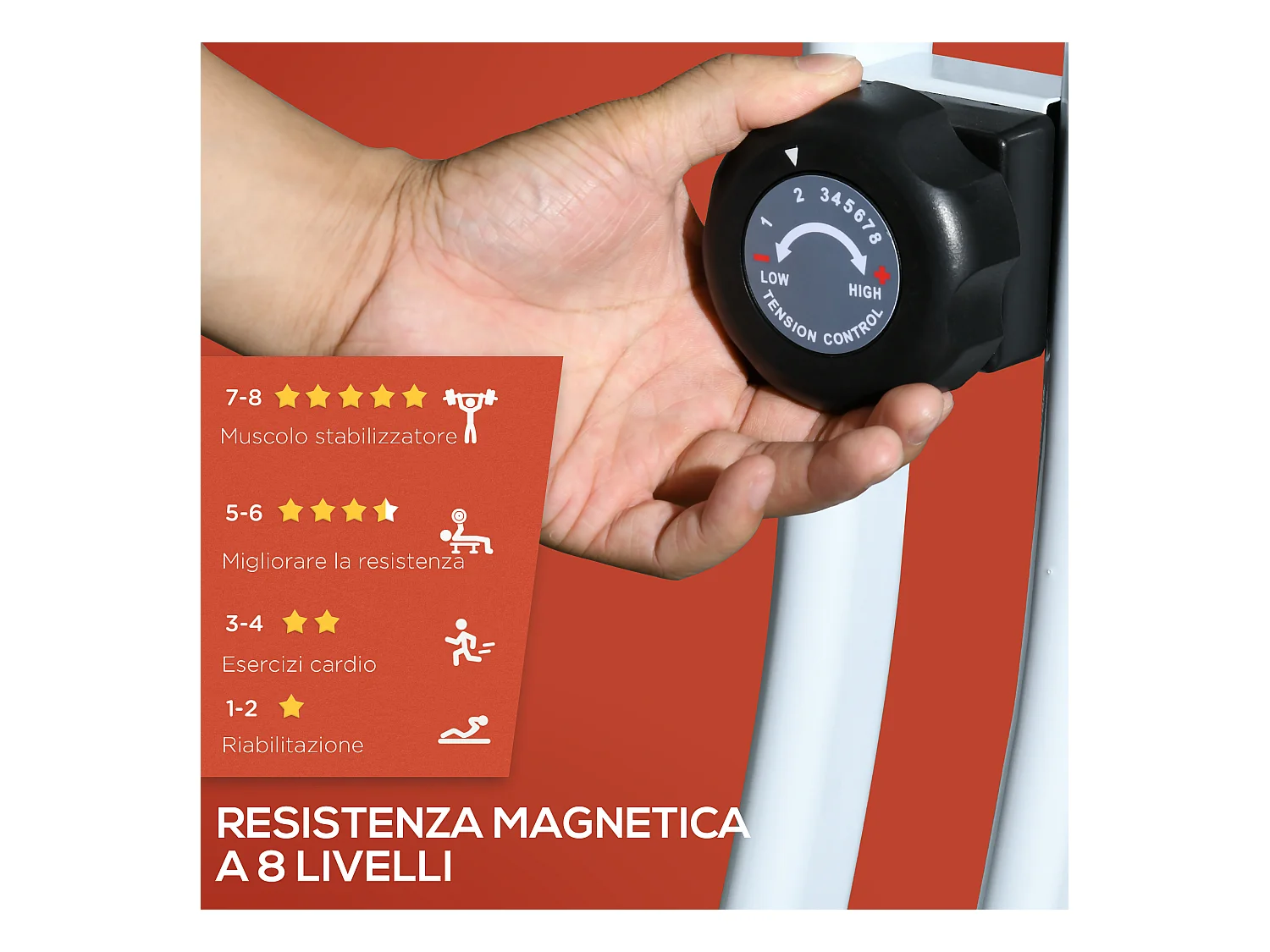 Cyclette magnetica pieghevole a 8 resistenze in acciaio rosso