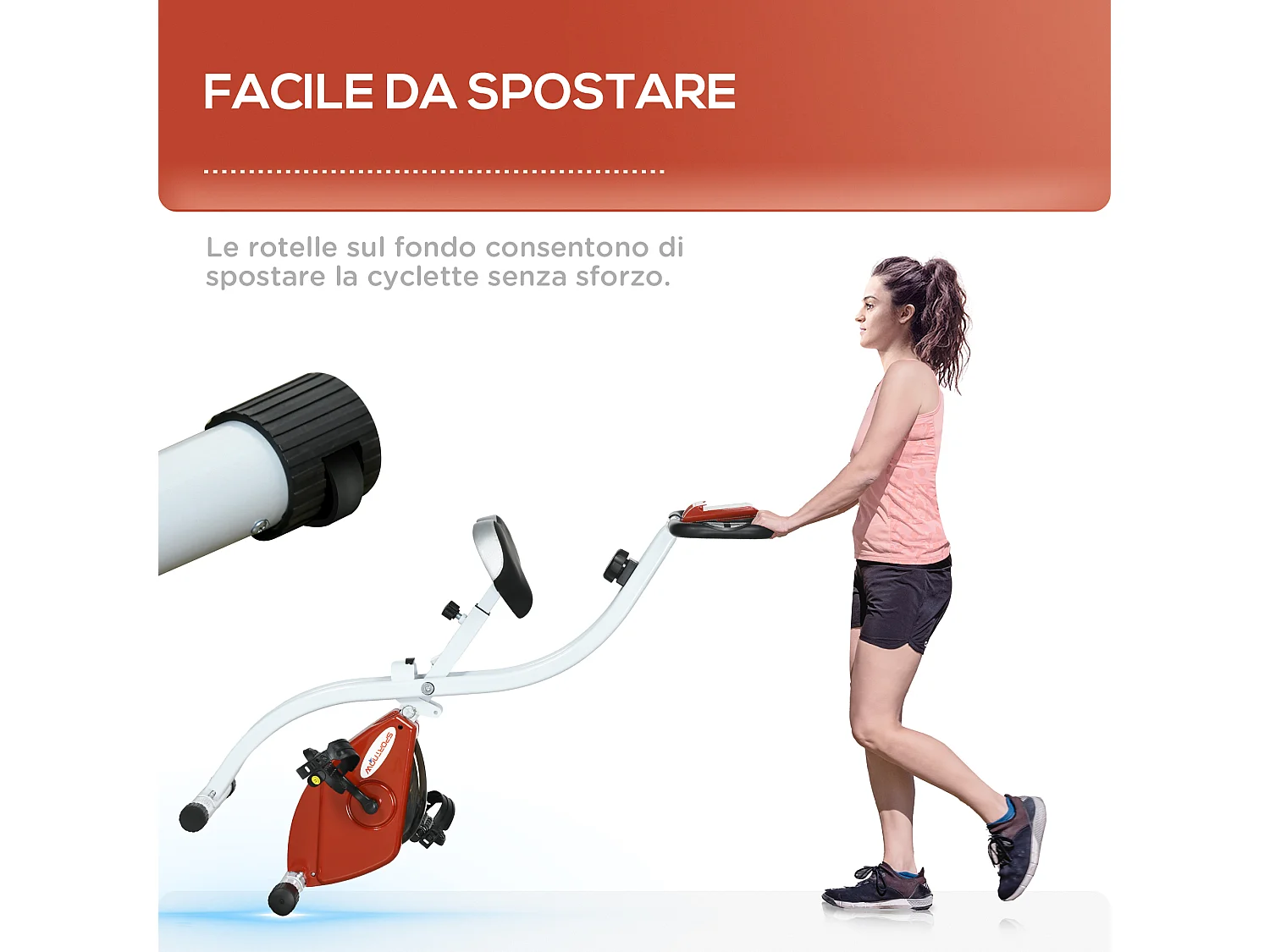 Cyclette magnetica pieghevole a 8 resistenze in acciaio rosso