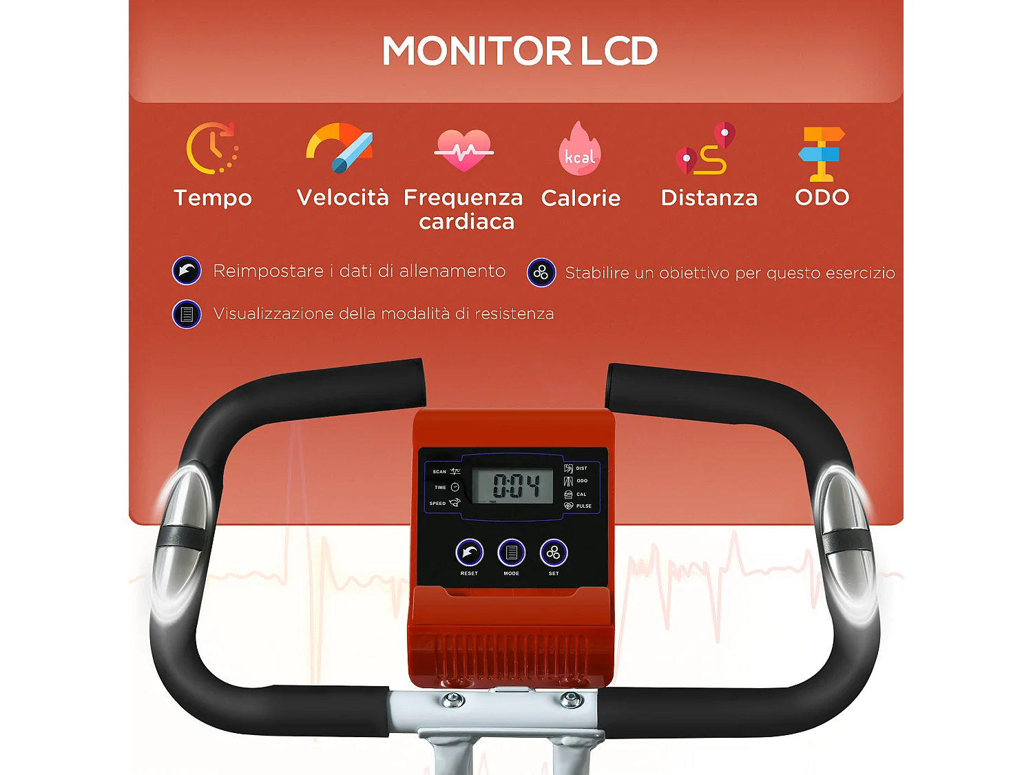 Cyclette magnetica pieghevole a 8 resistenze in acciaio rosso