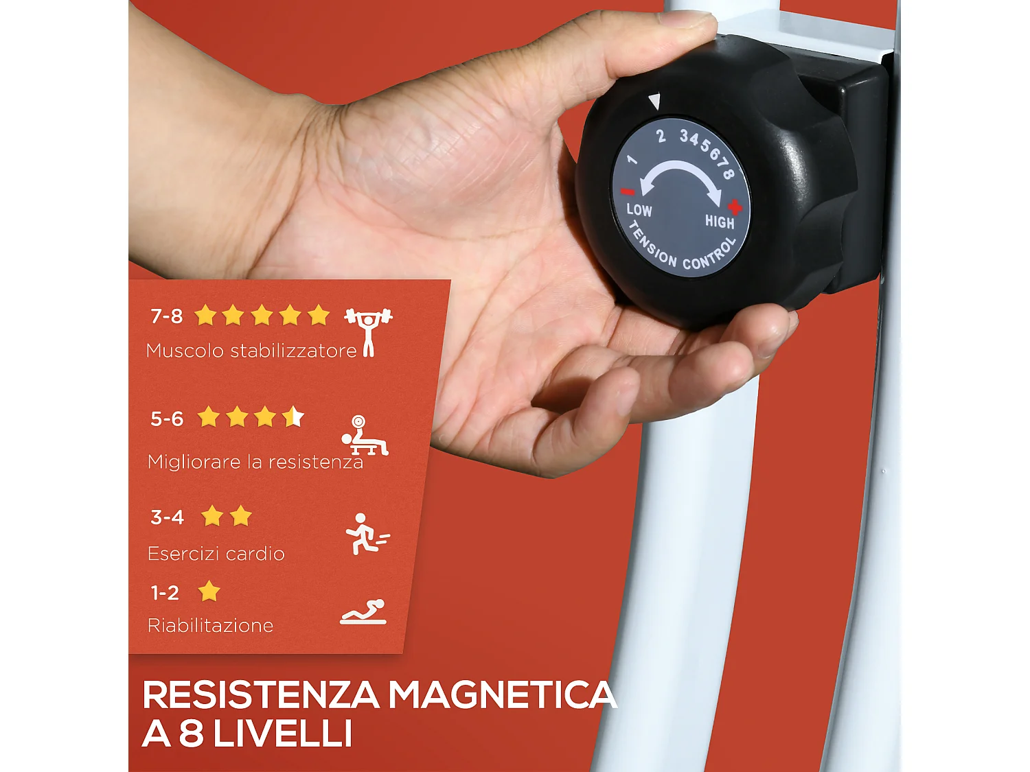 Cyclette magnetica pieghevole a 8 resistenze in acciaio rosso