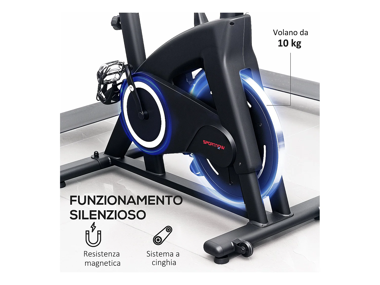 Cyclette magnetica con volano 10 kg, sedile e manubrio regolabili nero