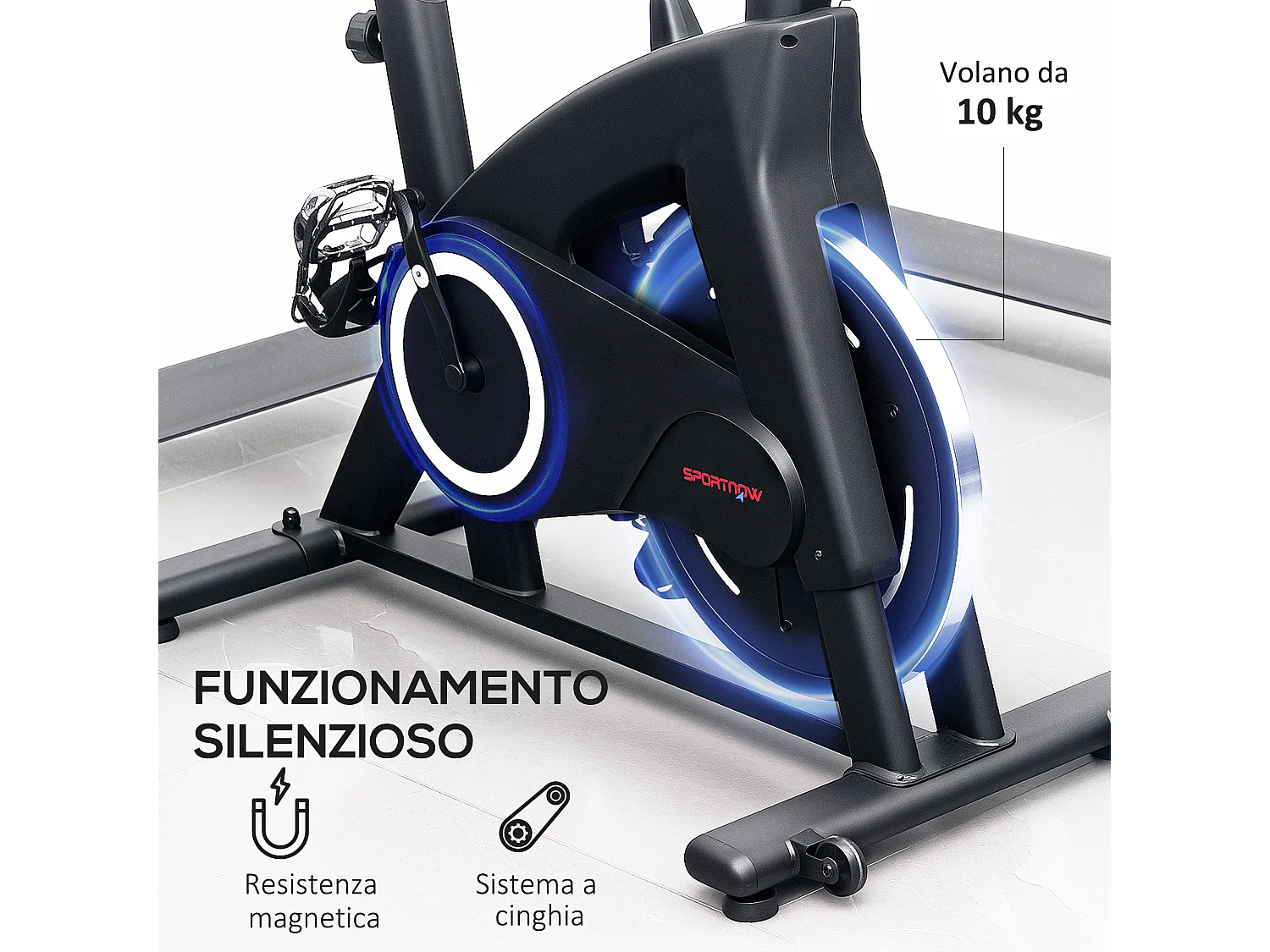 Cyclette magnetica con volano 10 kg, sedile e manubrio regolabili nero