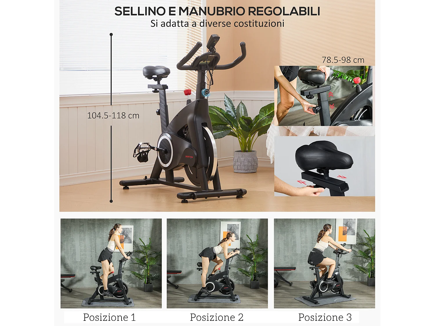 Cyclette magnetica con volano 10 kg, sedile e manubrio regolabili nero