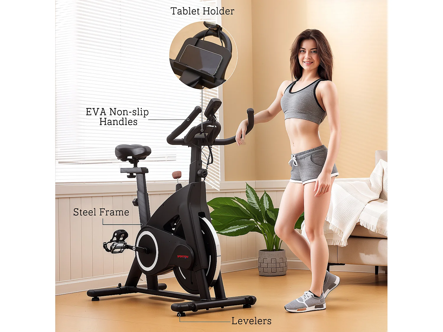 Cyclette magnetica con volano 10 kg, sedile e manubrio regolabili nero