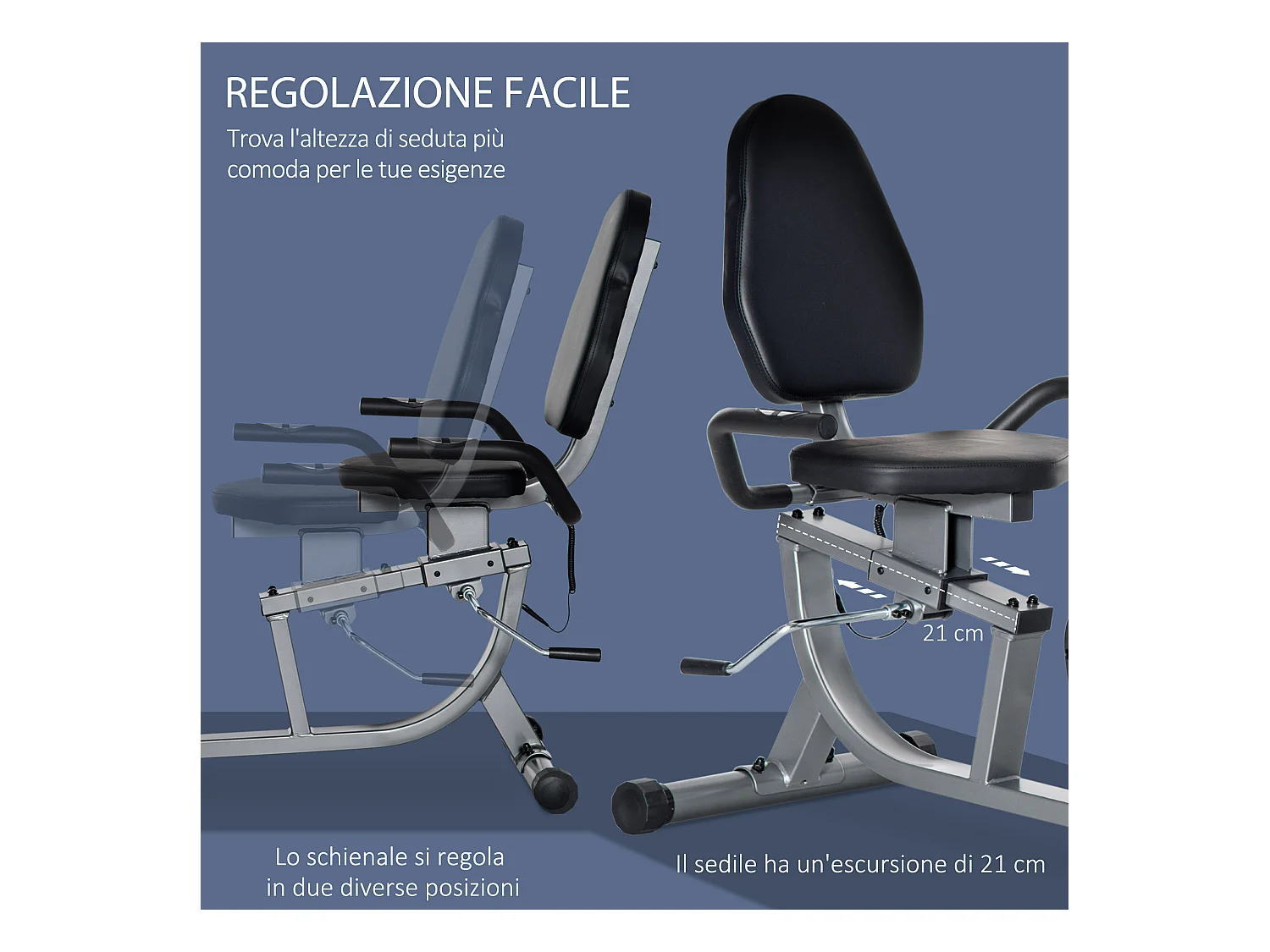 Cyclette orizzontale recumbent con 8 livelli di resistenza e schermo lcd