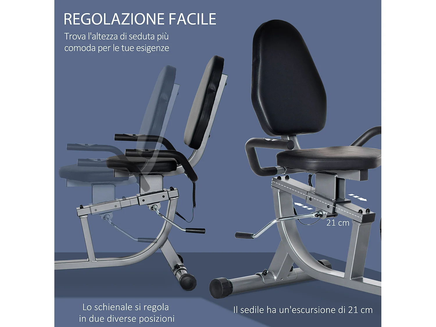 Cyclette orizzontale recumbent con 8 livelli di resistenza e schermo lcd