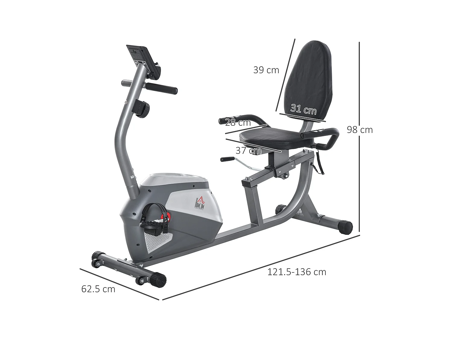 Cyclette orizzontale con seduta regolabile 8 resistenze e monitor lcd