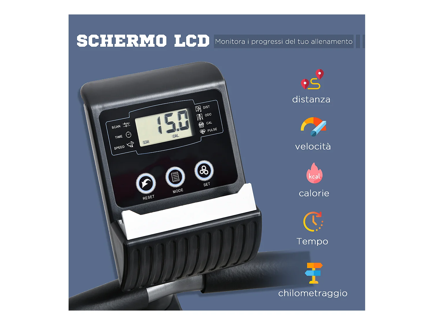 Cyclette orizzontale con seduta regolabile 8 resistenze e monitor lcd