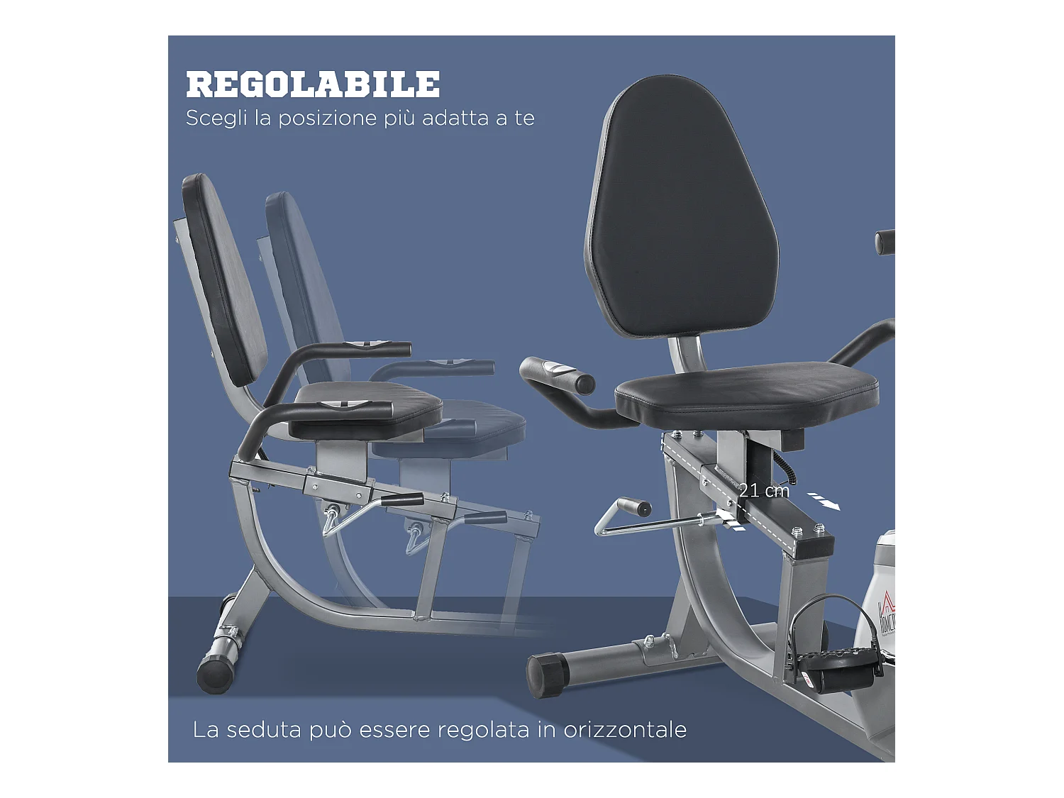 Cyclette orizzontale con seduta regolabile 8 resistenze e monitor lcd