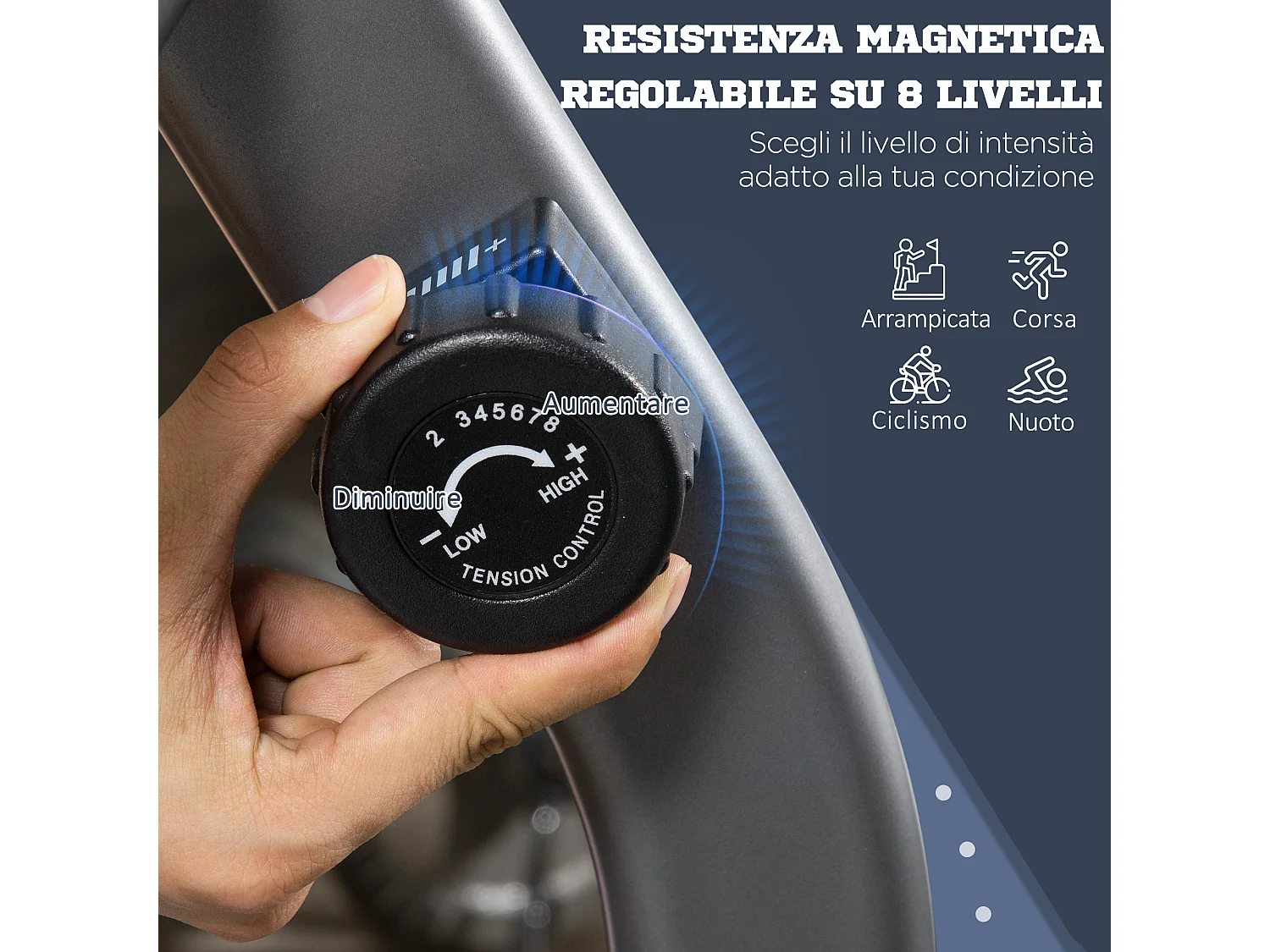 Cyclette orizzontale con seduta regolabile 8 resistenze e monitor lcd