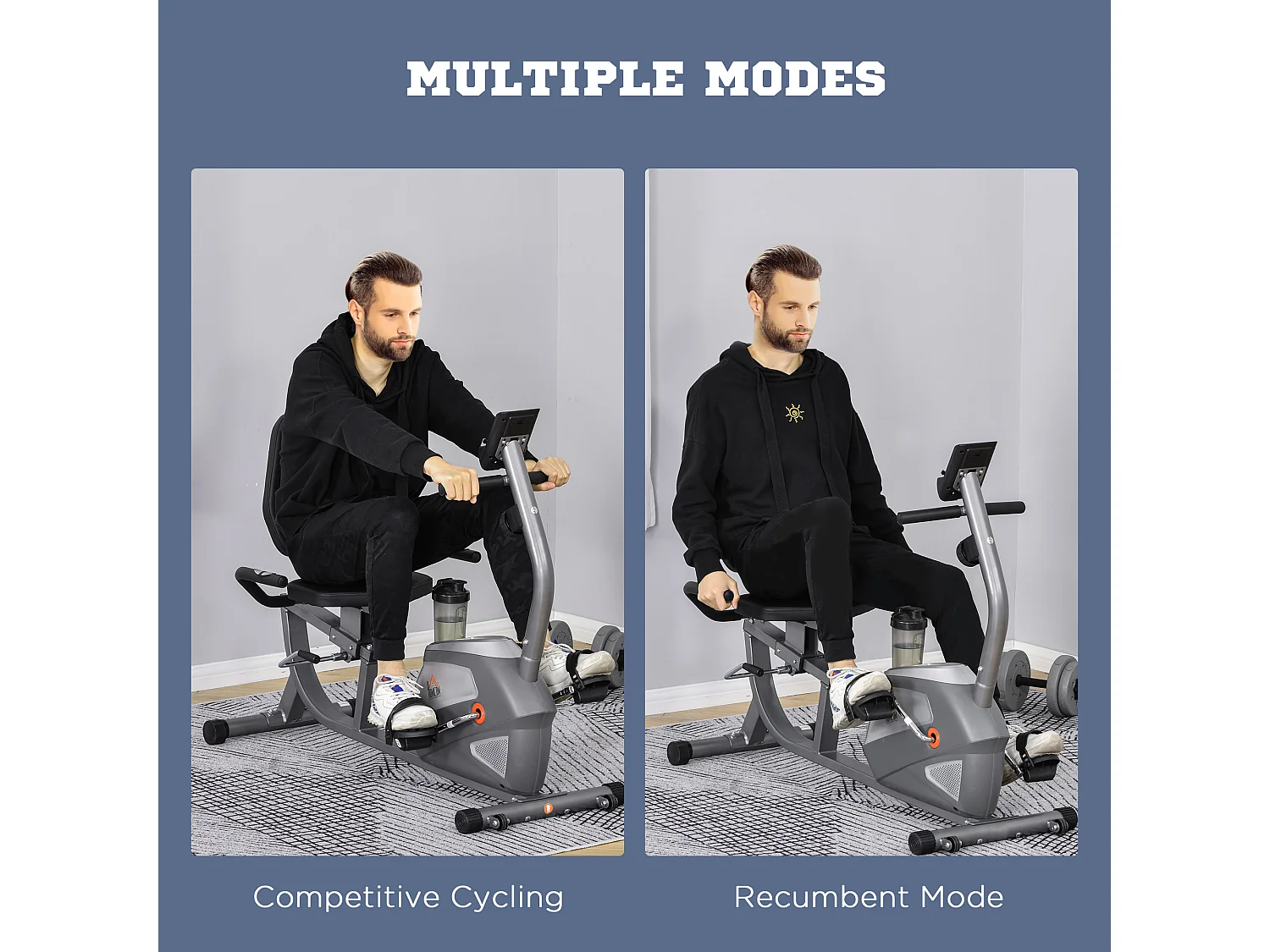 Cyclette orizzontale con seduta regolabile 8 resistenze e monitor lcd