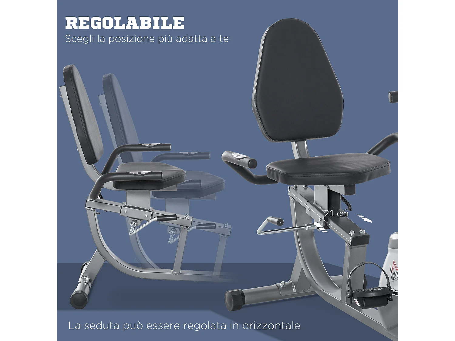 Cyclette orizzontale con seduta regolabile 8 resistenze e monitor lcd