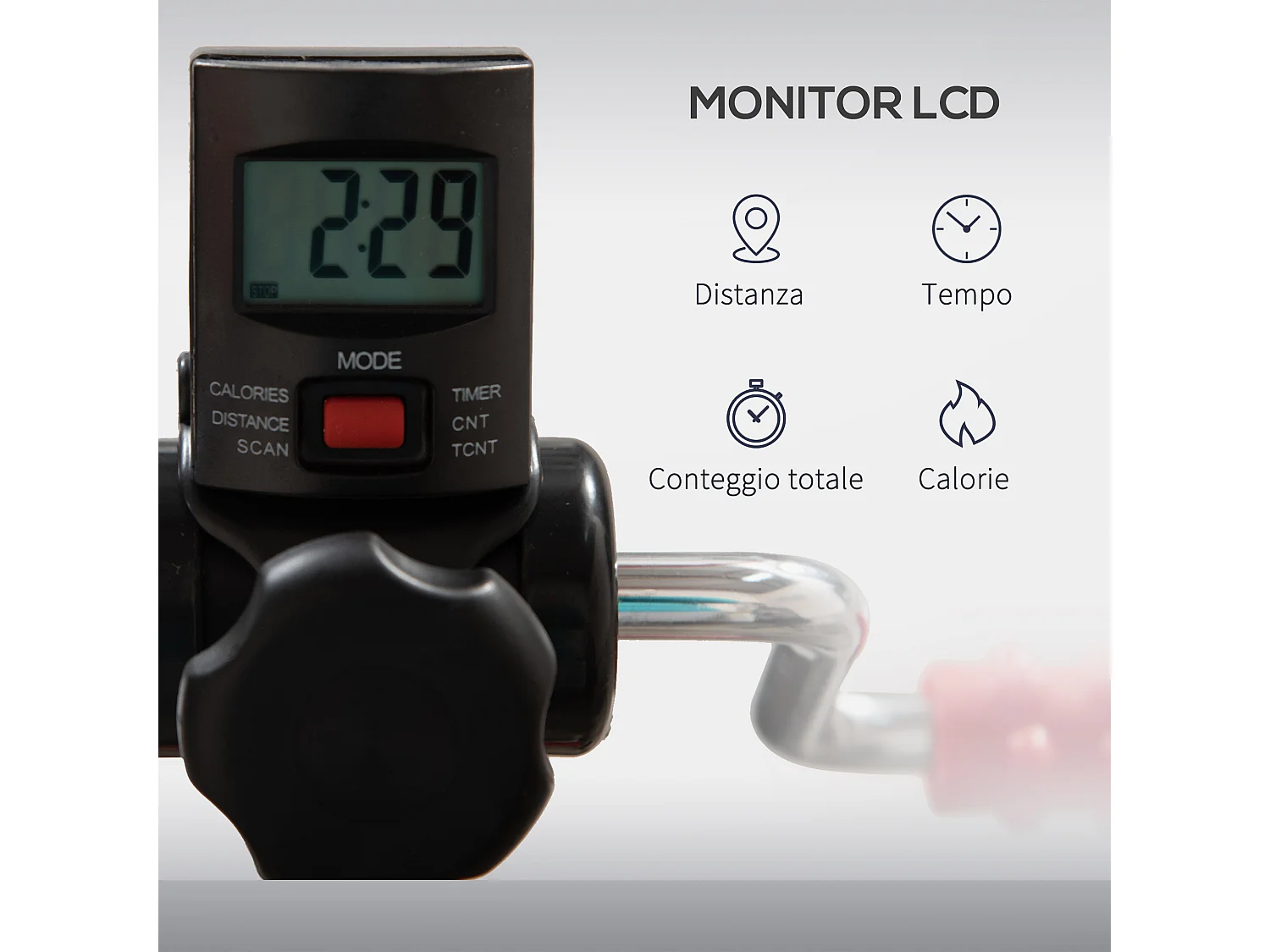 Pedaliera per riabilitazione schermo lcd altezza e resistenza regolabile