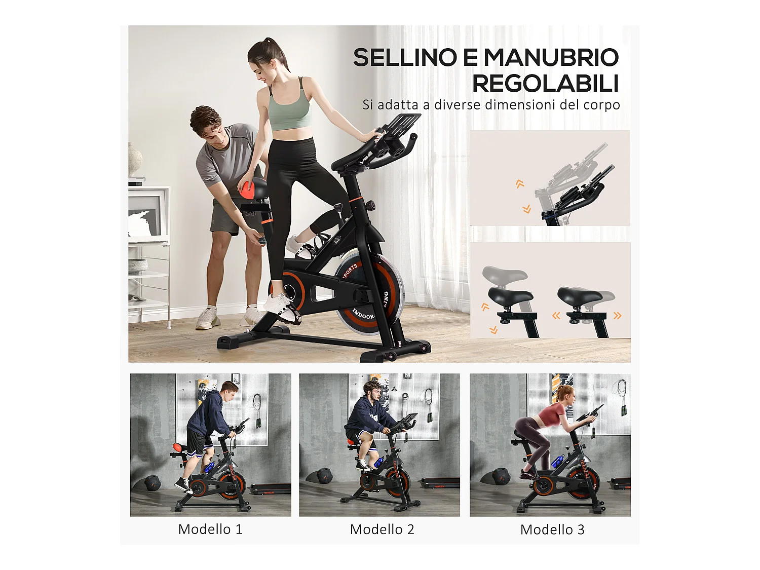 Cyclette da casa con volano da 8 kg e schermo lcd rosso e nero