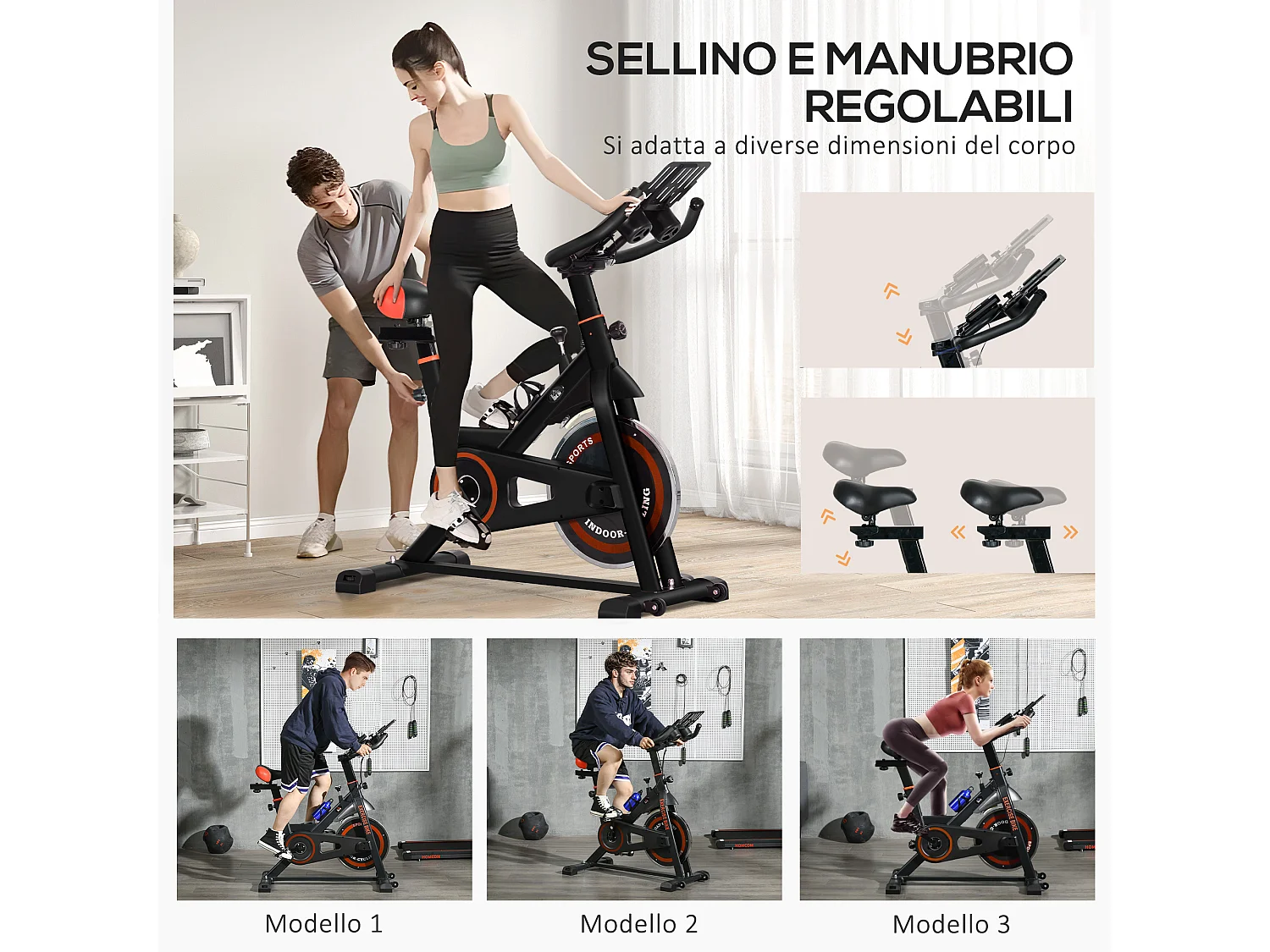 Cyclette da casa con volano da 8 kg e schermo lcd rosso e nero