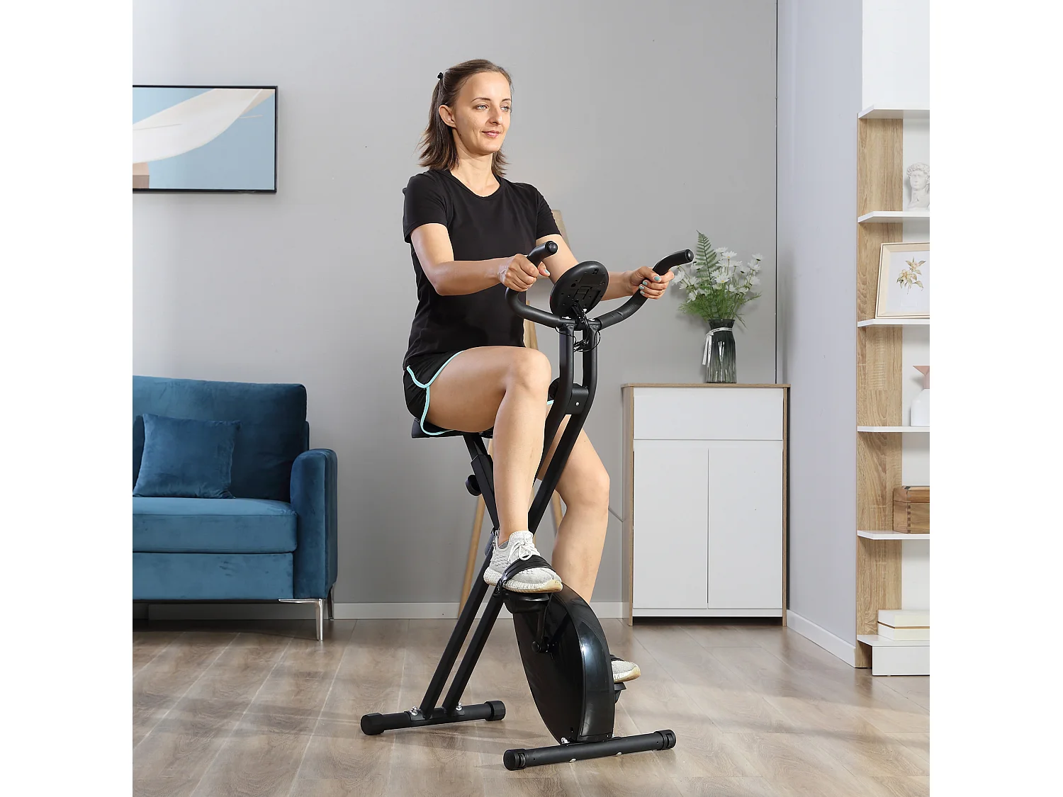 Cyclette professionale e pieghevole con altezza regolabile nera