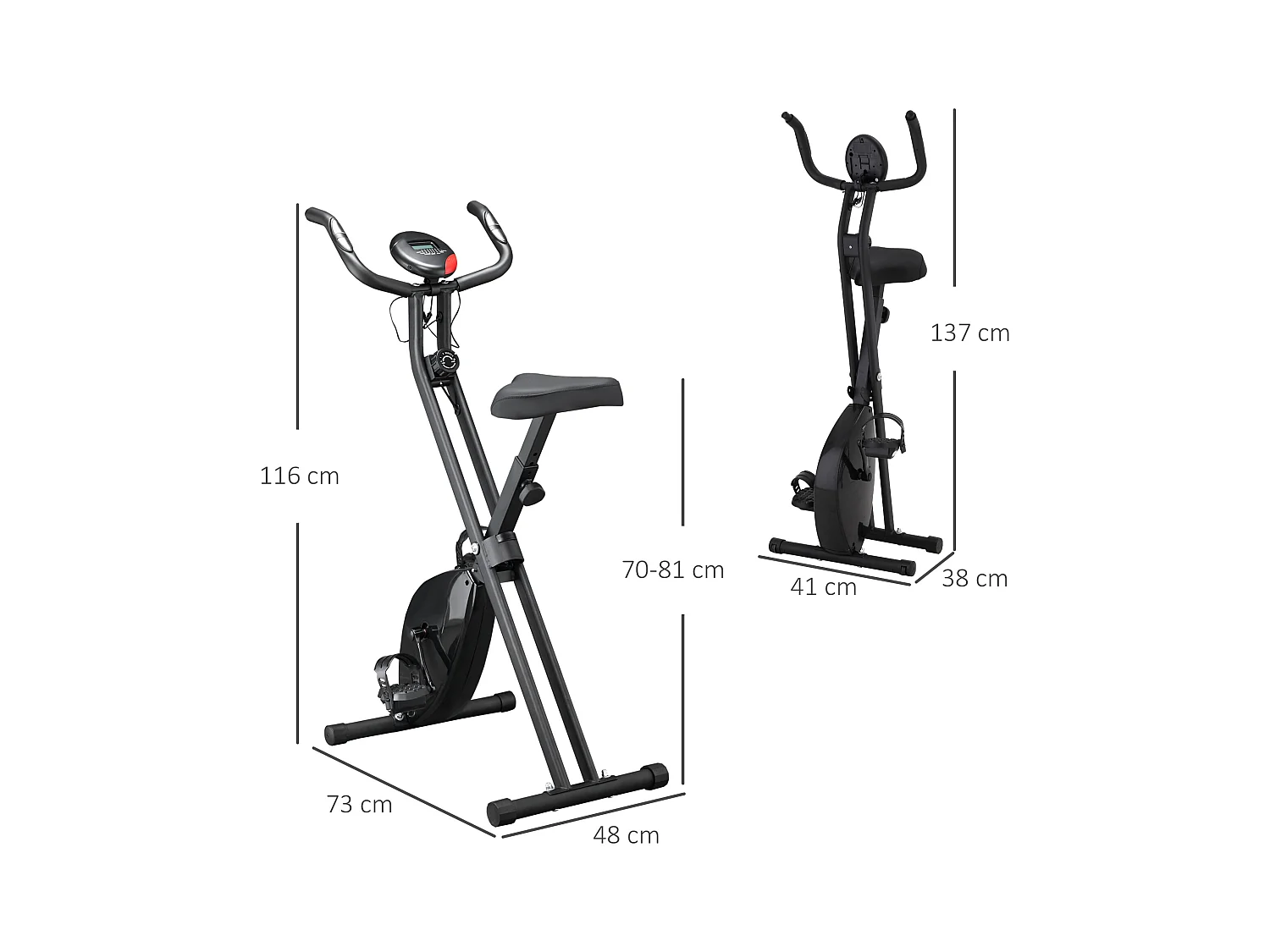 Cyclette professionale e pieghevole con altezza regolabile nera