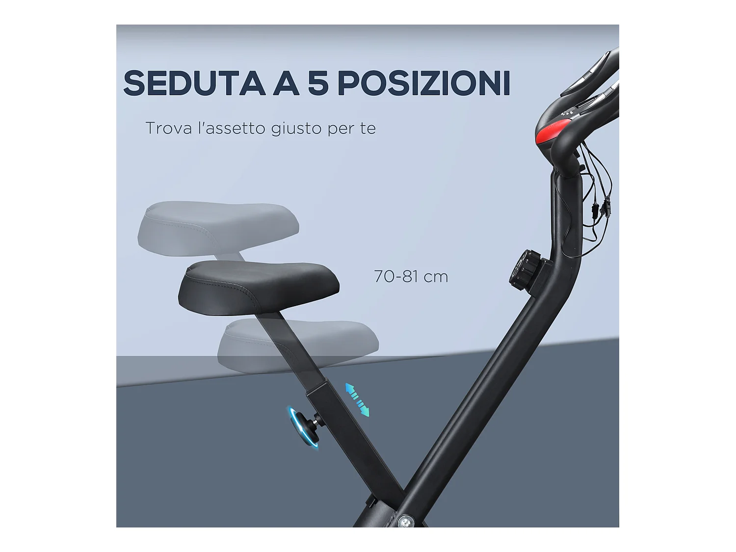 Cyclette professionale e pieghevole con altezza regolabile nera