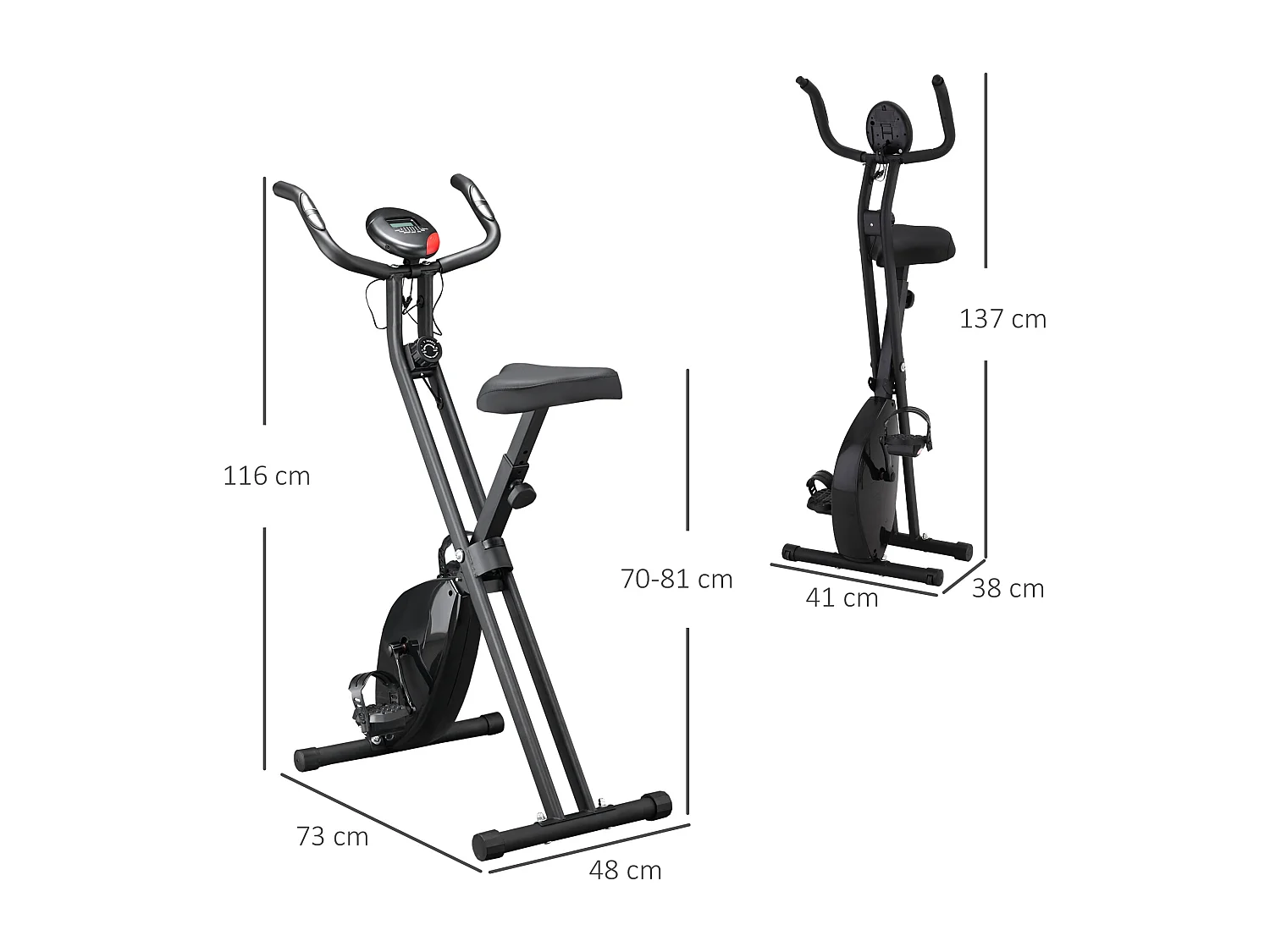 Cyclette professionale e pieghevole con altezza regolabile nera