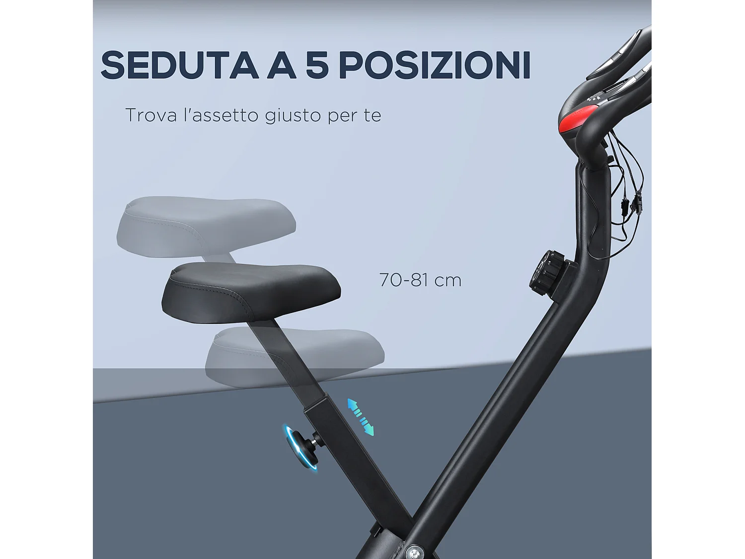 Cyclette professionale e pieghevole con altezza regolabile nera