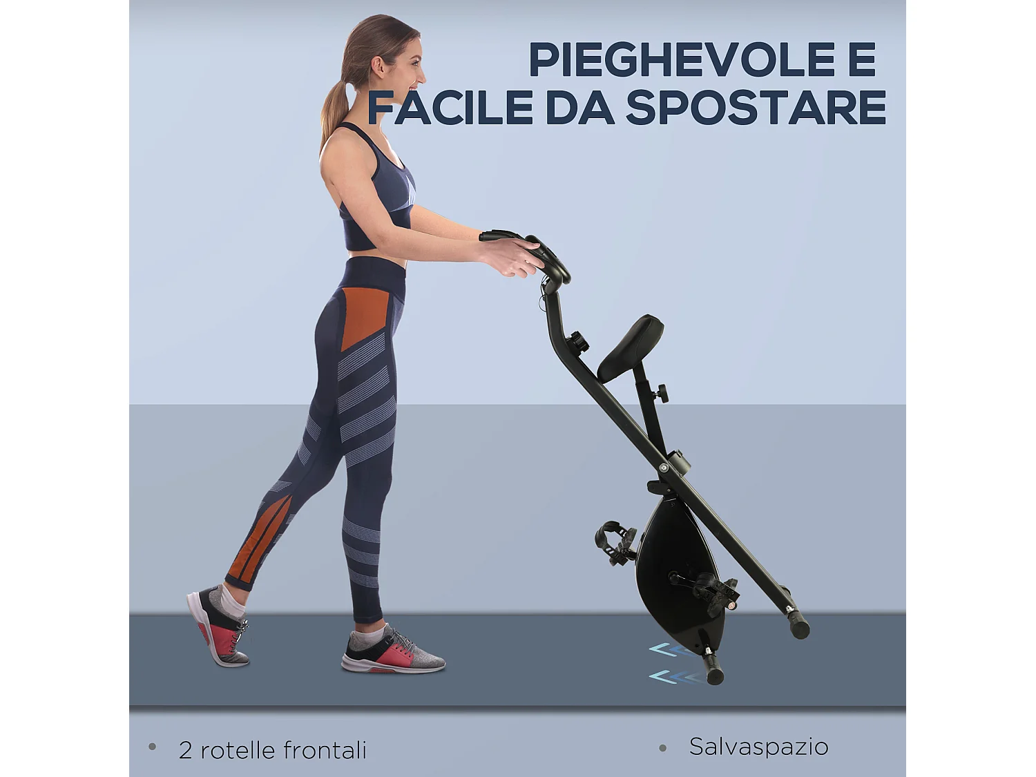 Cyclette professionale e pieghevole con altezza regolabile nera