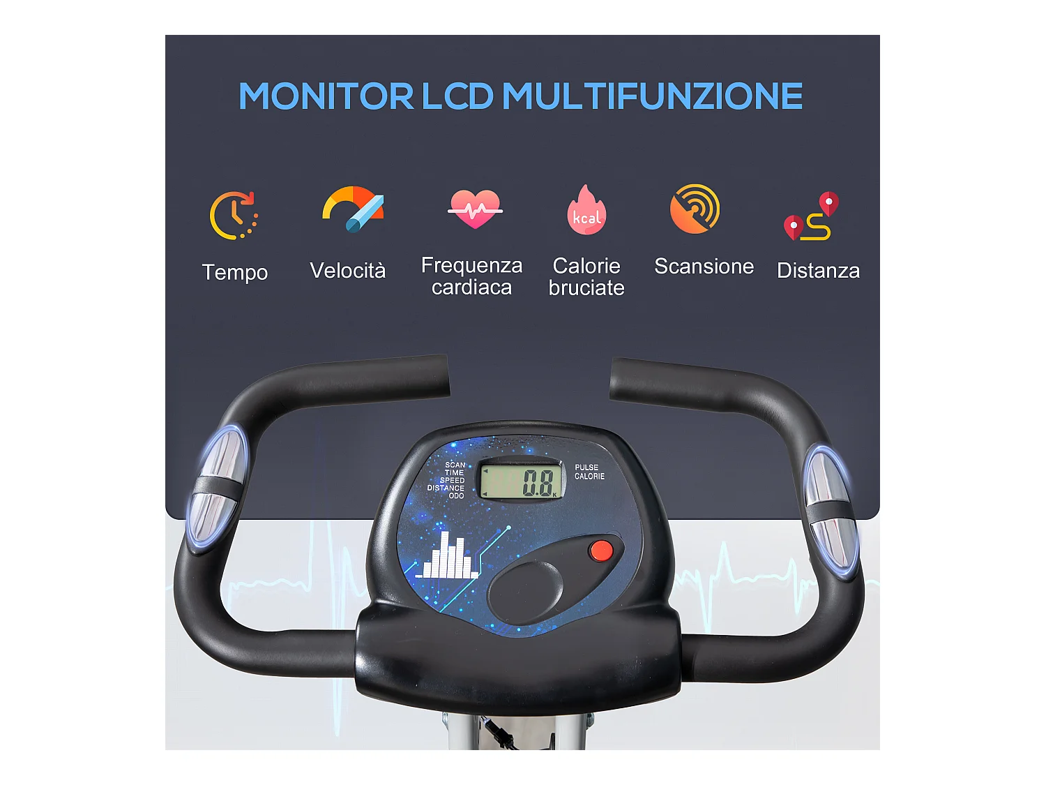 Cyclette da camera pieghevole a x 5 posizioni regolabili e 8 resistenze