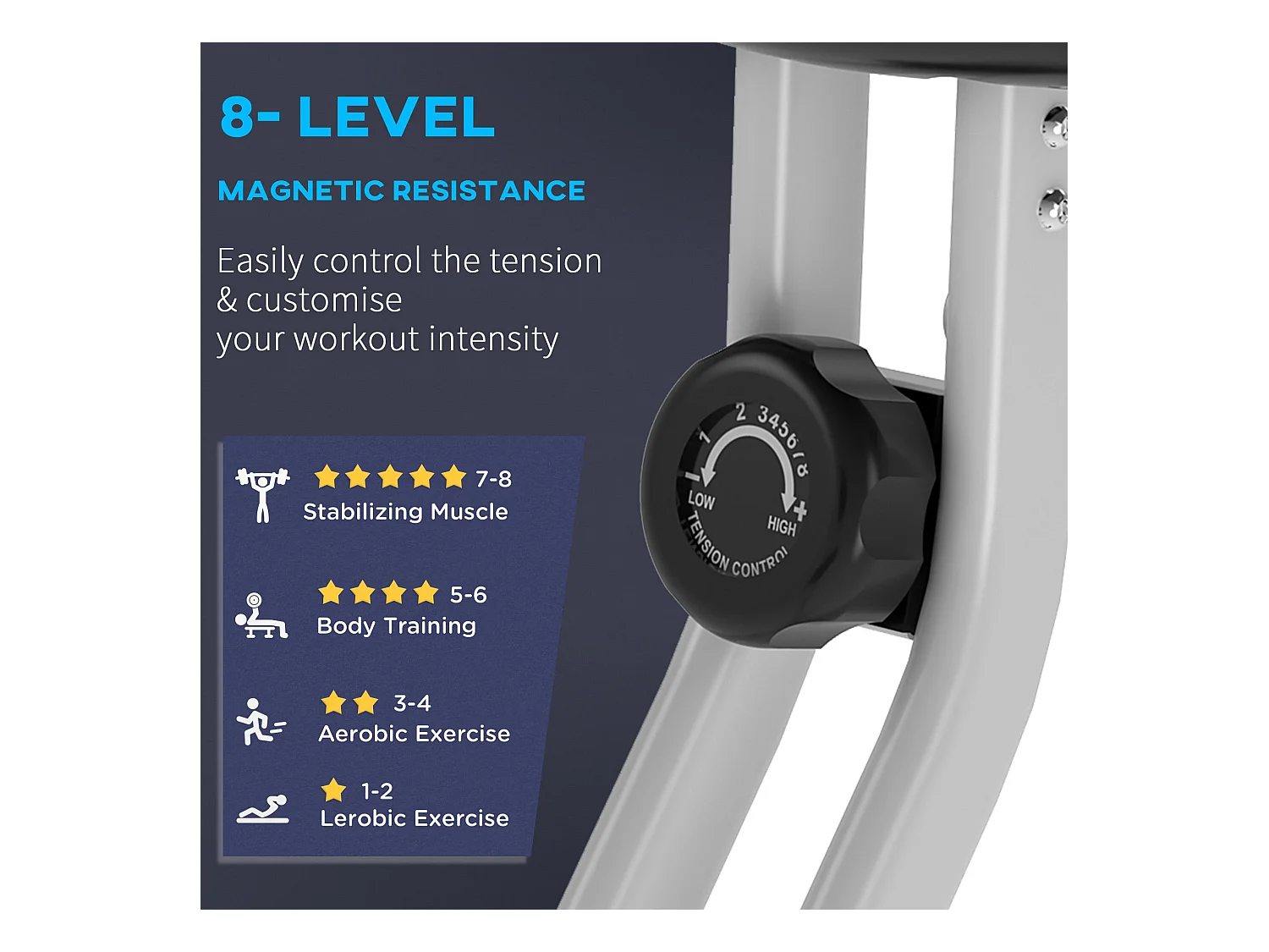 Cyclette da camera pieghevole a x 5 posizioni regolabili e 8 resistenze