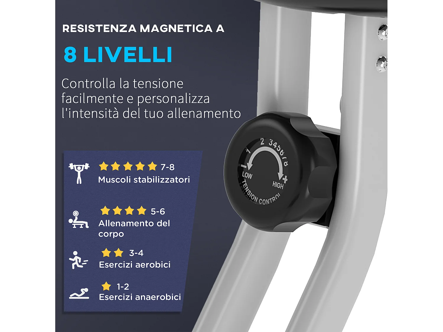 Cyclette da camera pieghevole a x 5 posizioni regolabili e 8 resistenze