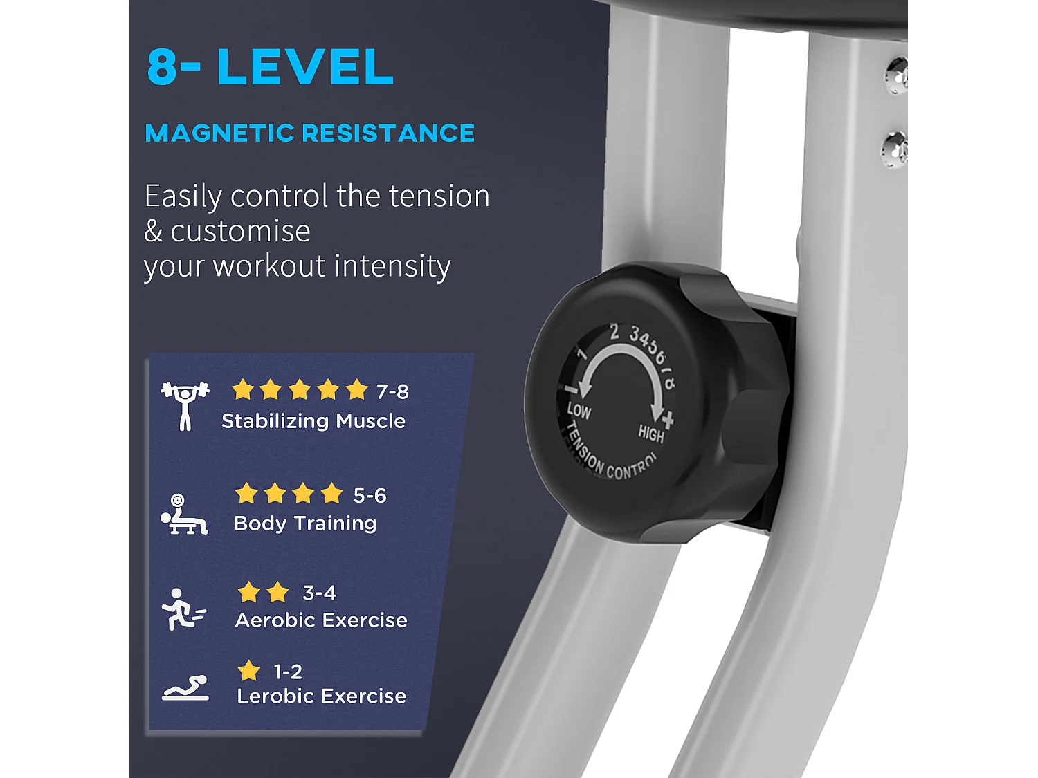 Cyclette da camera pieghevole a x 5 posizioni regolabili e 8 resistenze