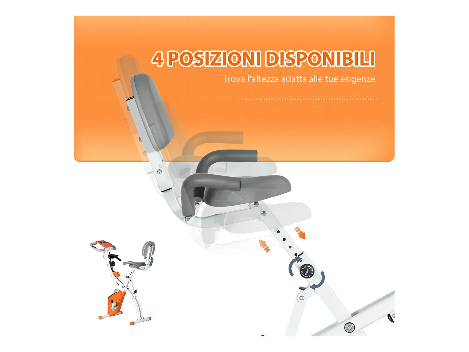 Cyclette pieghevole resistenza 8 livelli elastici per braccia arancione