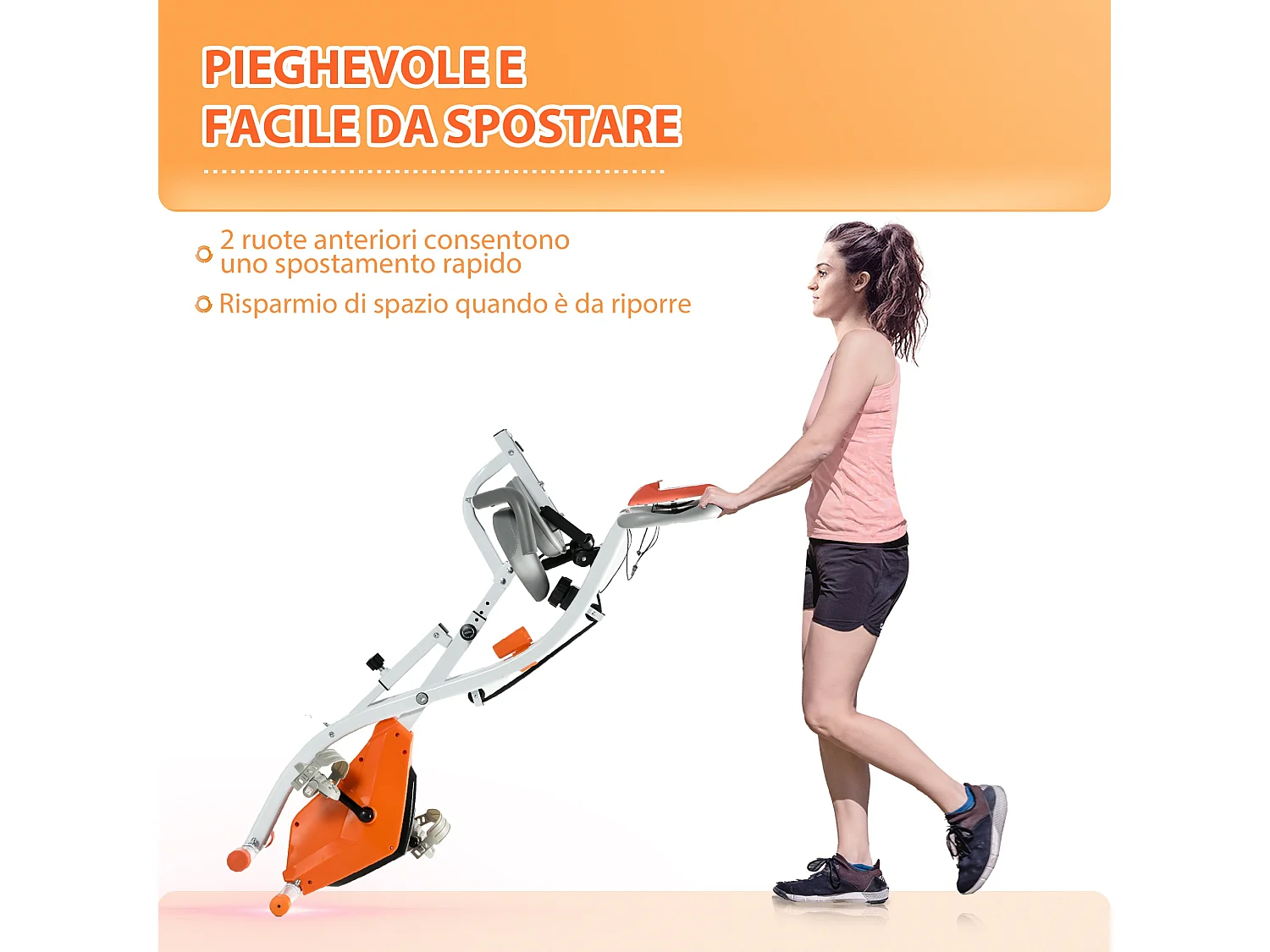 Cyclette pieghevole resistenza 8 livelli elastici per braccia arancione