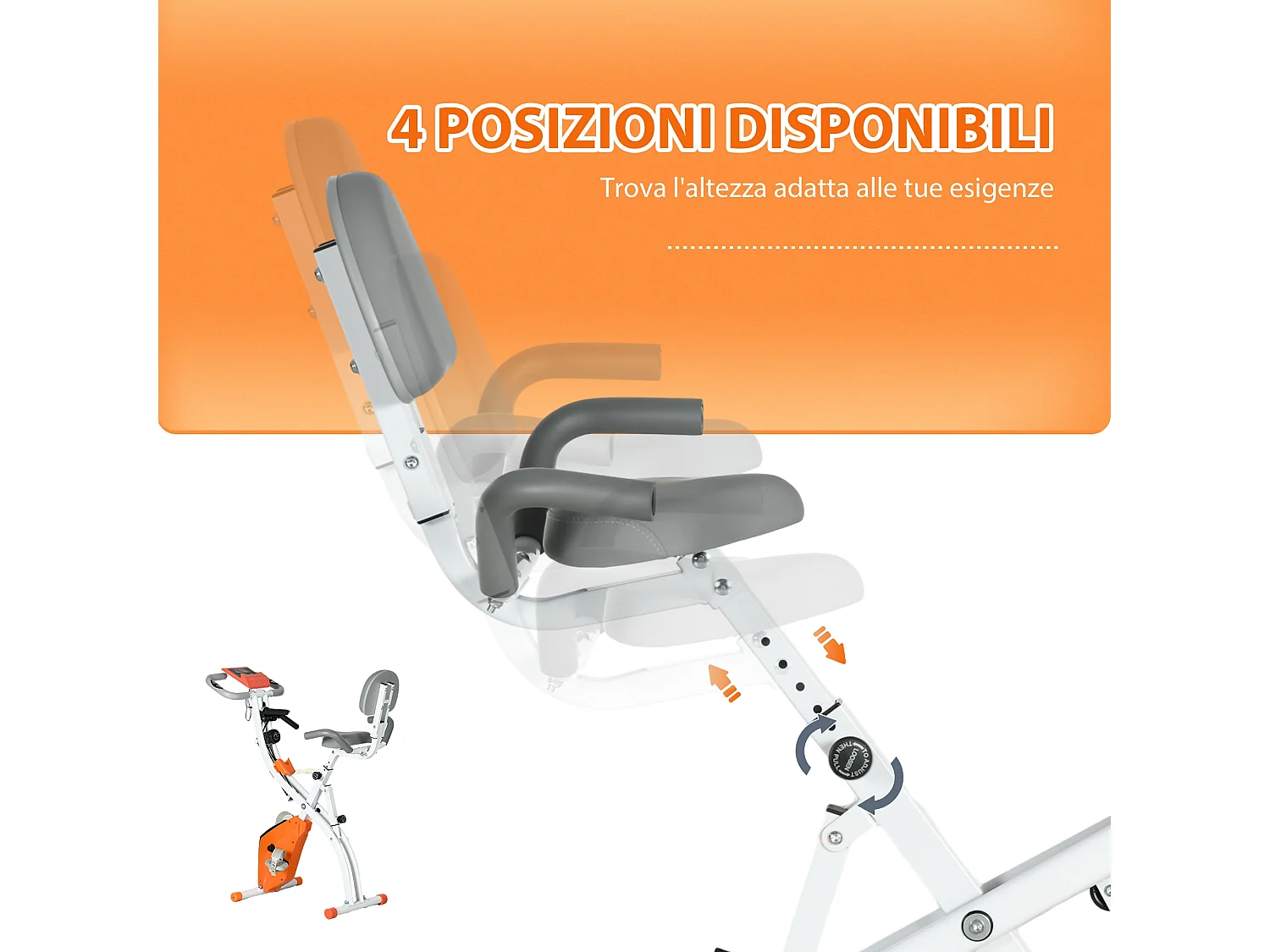 Cyclette pieghevole resistenza 8 livelli elastici per braccia arancione