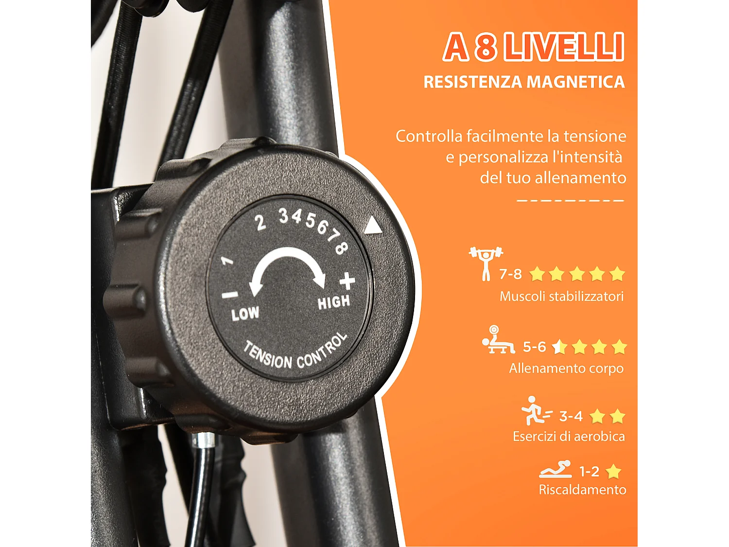 Cyclette pieghevole resistenza 8 livelli elastici per braccia arancione