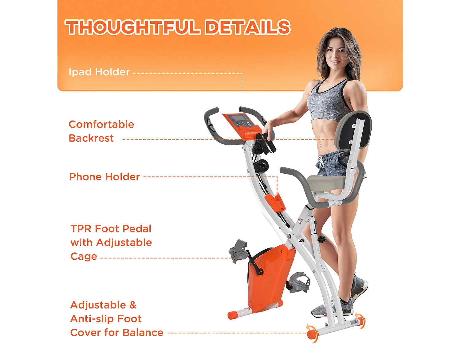 Cyclette pieghevole resistenza 8 livelli elastici per braccia arancione