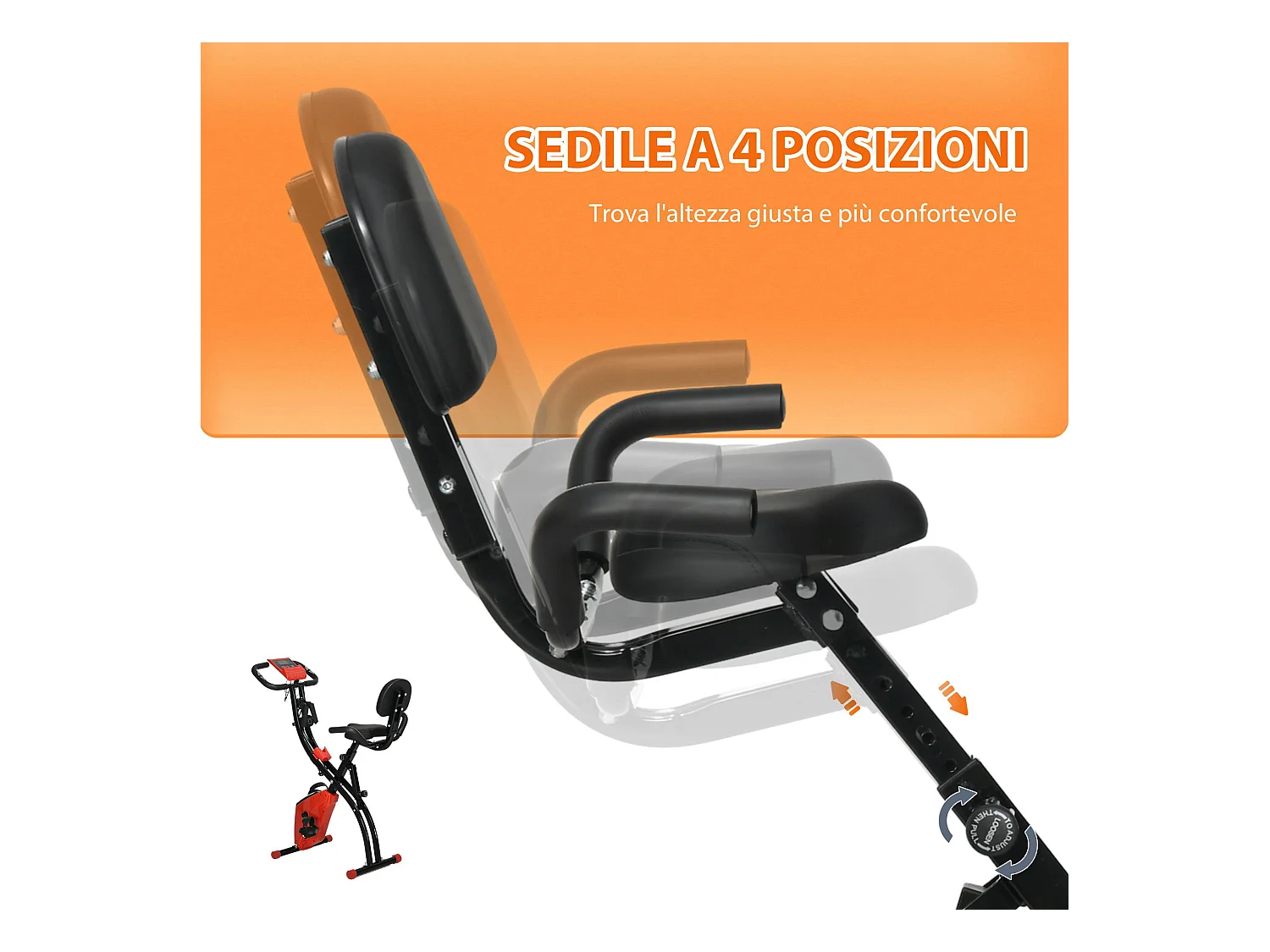 Cyclette pieghevole 2 in 1 resistenza 8 livelli elastici per braccia