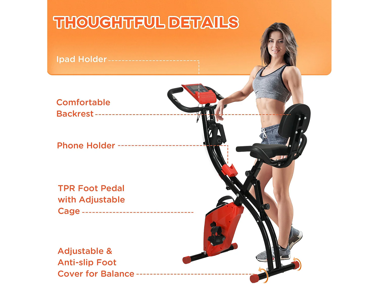 Cyclette pieghevole 2 in 1 resistenza 8 livelli elastici per braccia